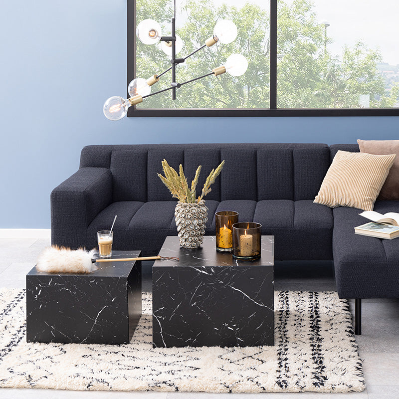 Black Marble Effect DICE Nest of 2 Square Coffee Tables - Modern Living Room Furniture for Small Spaces & Home Decor