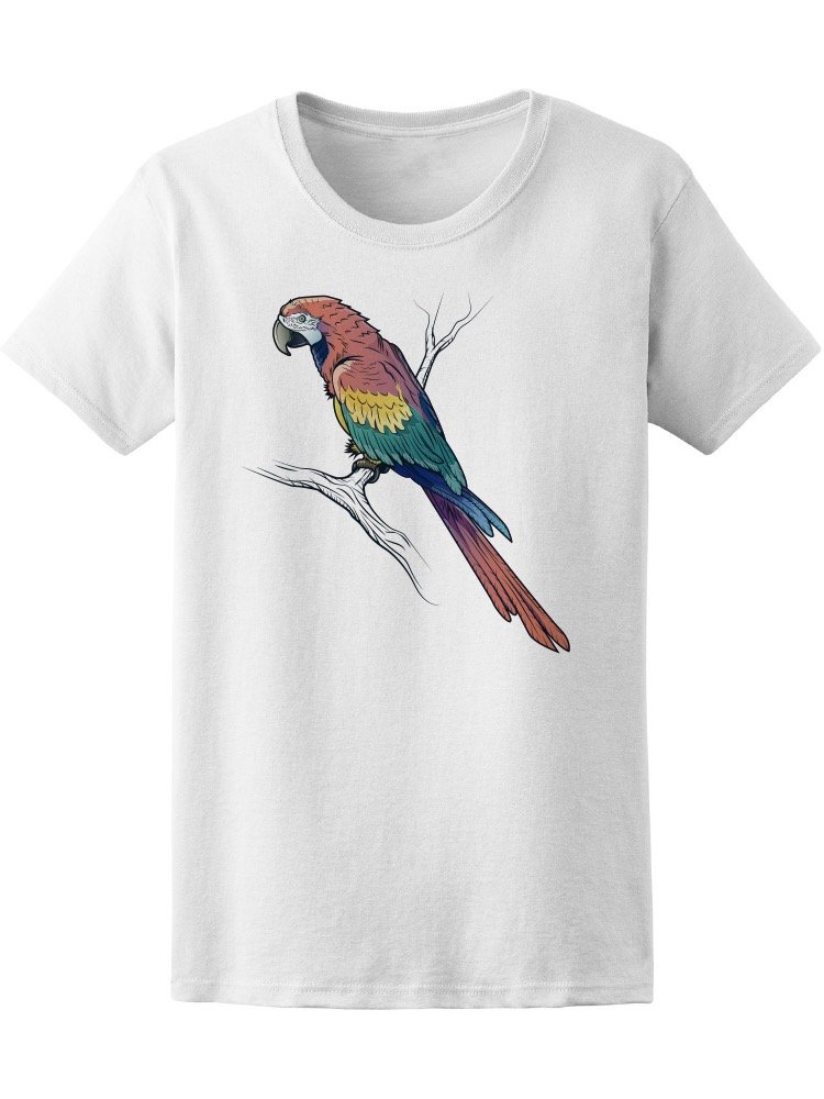 Stylish Red Macaw Parrot Graphic T-Shirt for Women | Soft Cotton Casual Tee | Perfect for Bird Lovers, Tropical Vacations & Everyday Wear