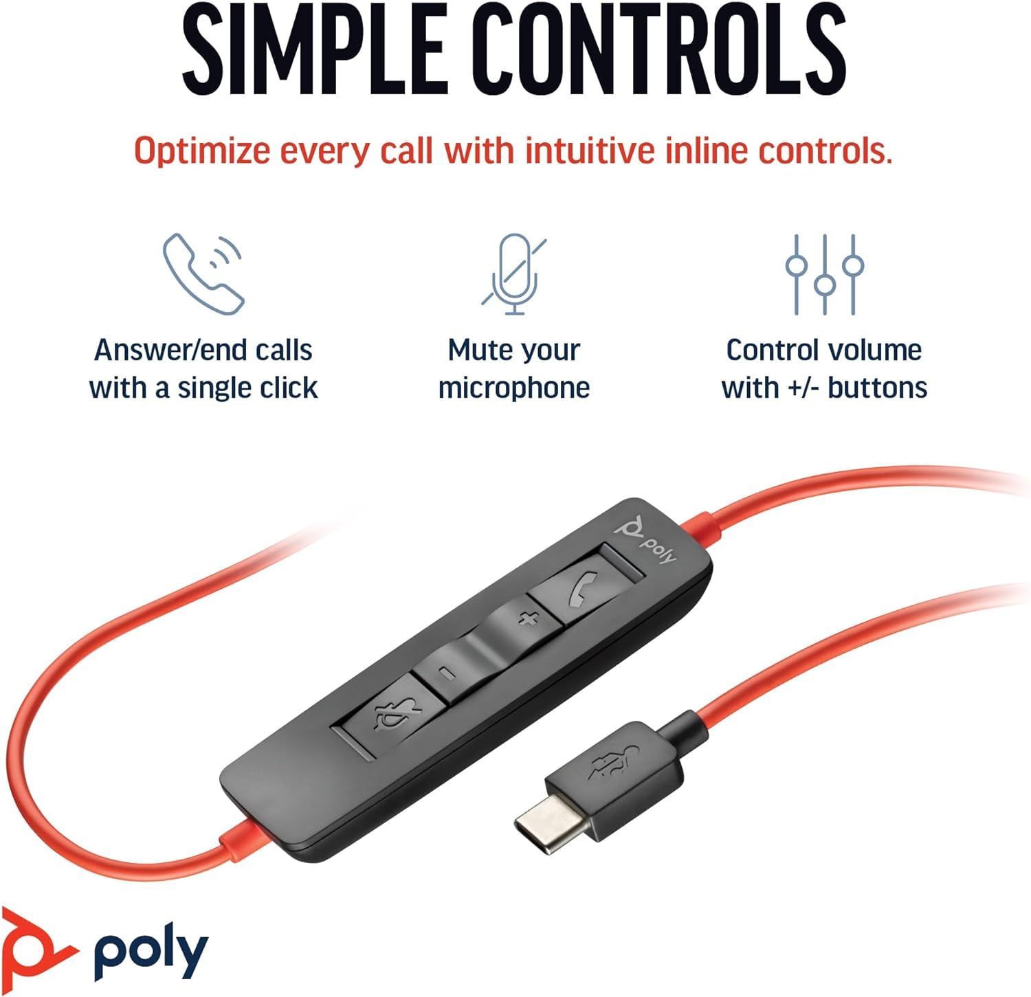 Poly BLACKWIRE 3320 USB-C to USB-A Adapter - High-Speed Data Transfer for Laptops & Mobile Devices - Perfect for Home Office, Remote Work & Business Meetings