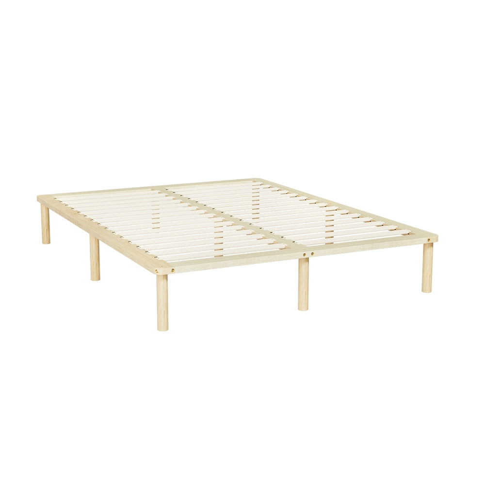 Minimalist Double Wooden Bed Frame - Solid Pine Wood Platform Bed with Headboard - Perfect for Modern Bedrooms, Guest Rooms & Small Spaces