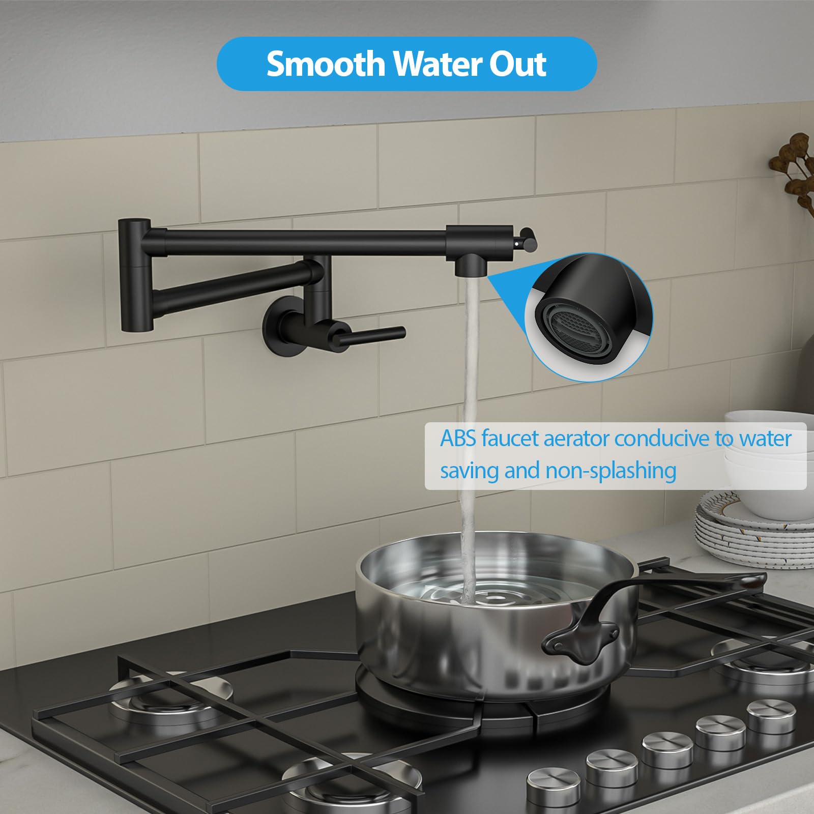 Sarlai Matte Black Wall Mounted Pot Filler Faucet - Stainless Steel Swing Arm Kitchen Faucet with Dual Handles & Folding Design for Easy Cooking & Large Pots - Perfect for Modern Kitchens, Restaurants & Home Chefs