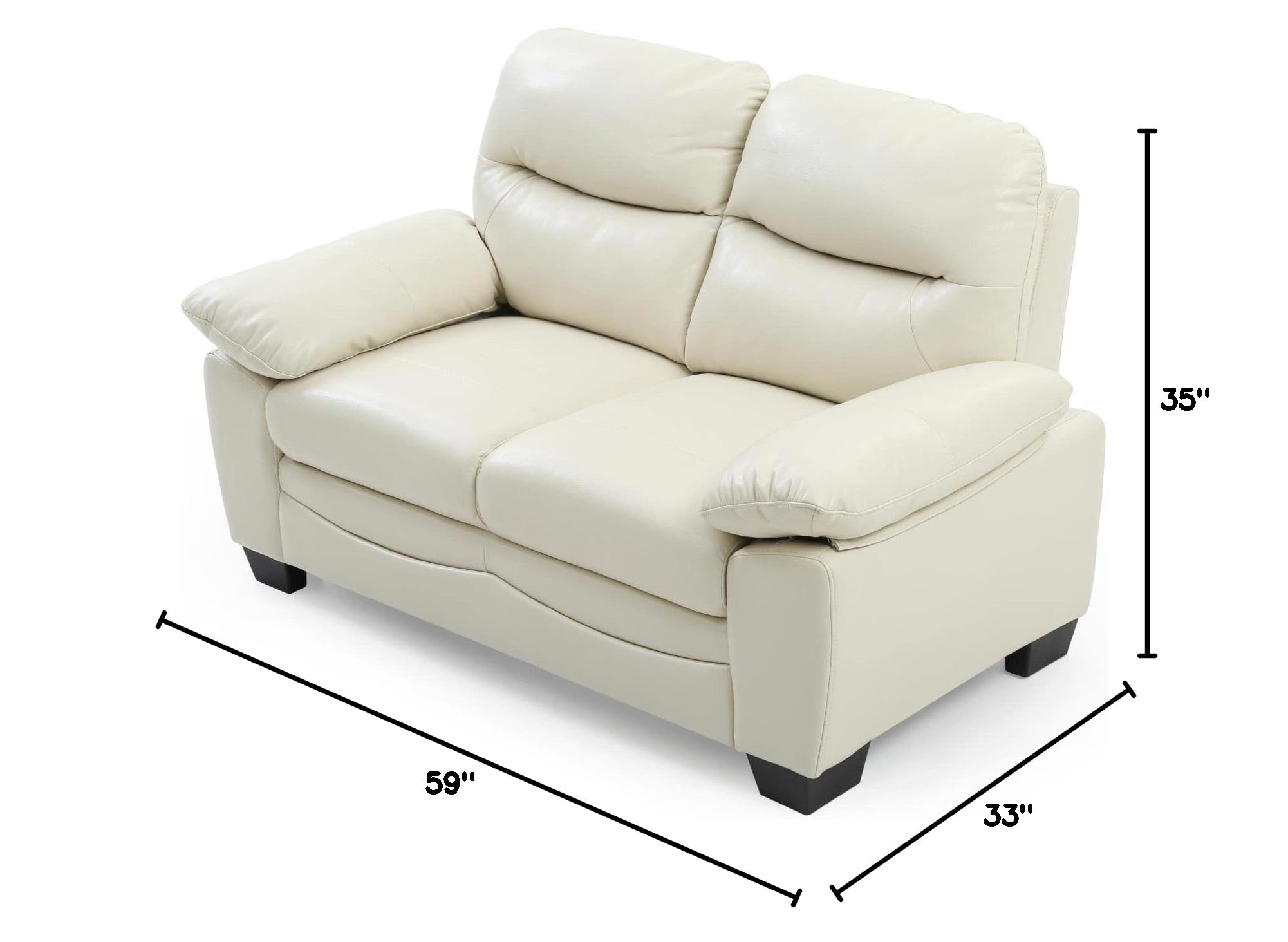 Glory Furniture Marta Faux Leather Loveseat in Pearl White - Modern Small Sofa for Living Room, Apartment & Office - Comfortable 2-Seater Couch with PU Leather Upholstery