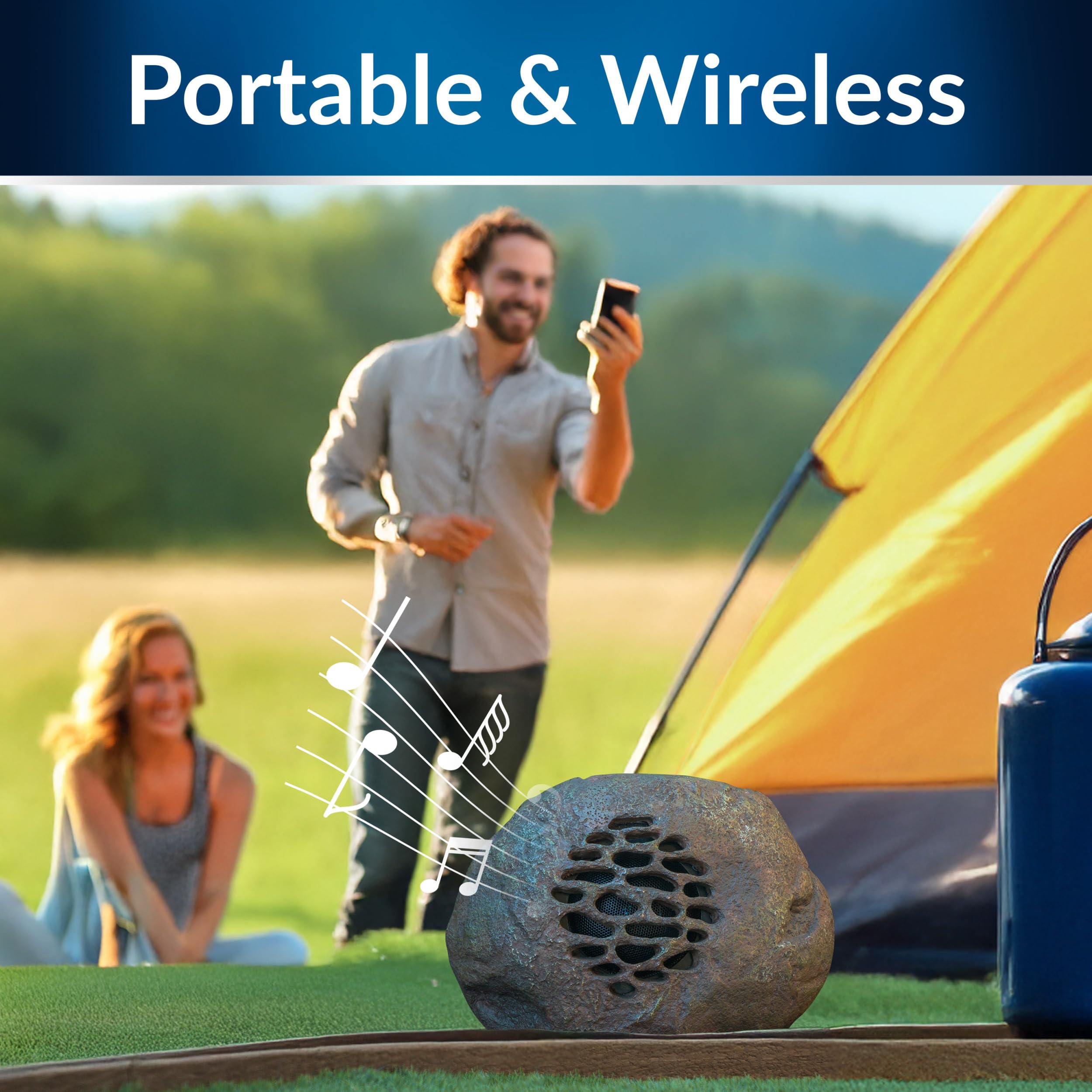 Alpine Corporation Waterproof Bluetooth Solar-Powered Outdoor Wireless Rock Speakers (Set of 2) – 50ft Range, Durable Wireless Sound System for Patio, Garden, Yard & Pool – Perfect for Outdoor Parties, BBQs & Backyard Relaxation