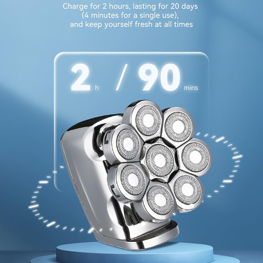Professional 8-Blade Electric Head Shaver for Men - Waterproof Rechargeable Bald Head Shaving Machine & Beard Trimmer - Perfect for Travel, Gym, and Daily Grooming Routine