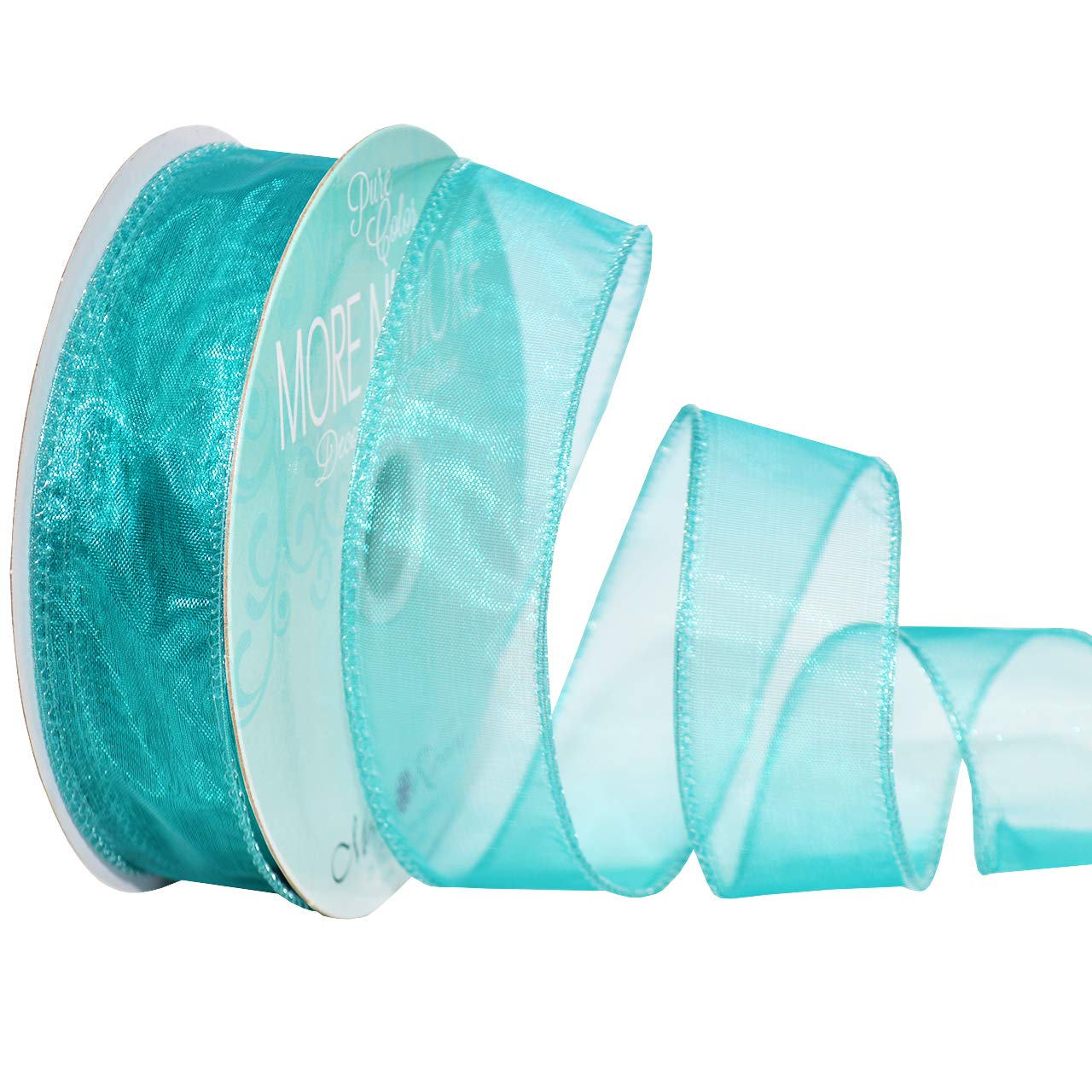 Morex 1-Inch Aqua Chiffon Ribbon with Wire Edge - 25 Yard Spool for Gift Wrapping, Wedding Decorations, DIY Crafts & Hair Bows