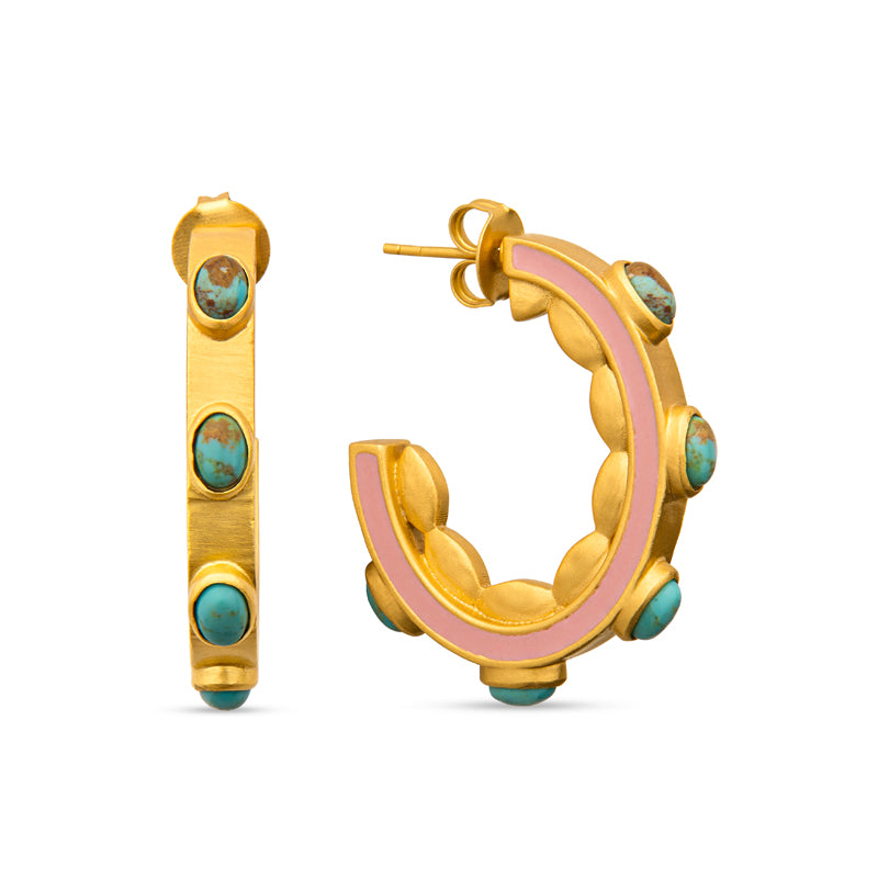 Turquoise Sea Hoop Earrings for Women - Handmade Boho Dangle Earrings with Natural Stone - Perfect for Beach Vacation, Summer Outfits & Boho Fashion