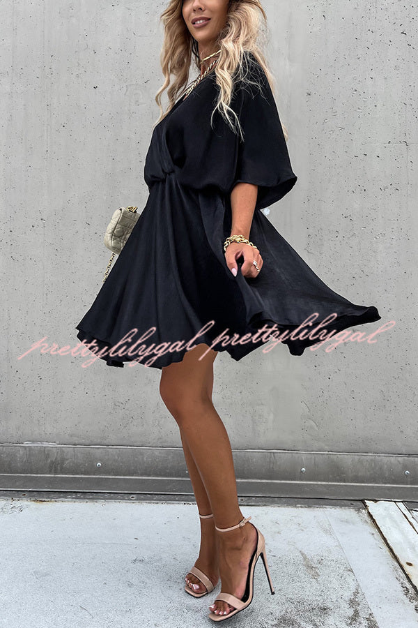Elegant Batwing Sleeve Satin Dress for Women - Chic Party & Evening Gown - Perfect for Weddings, Cocktail Parties, and Special Occasions