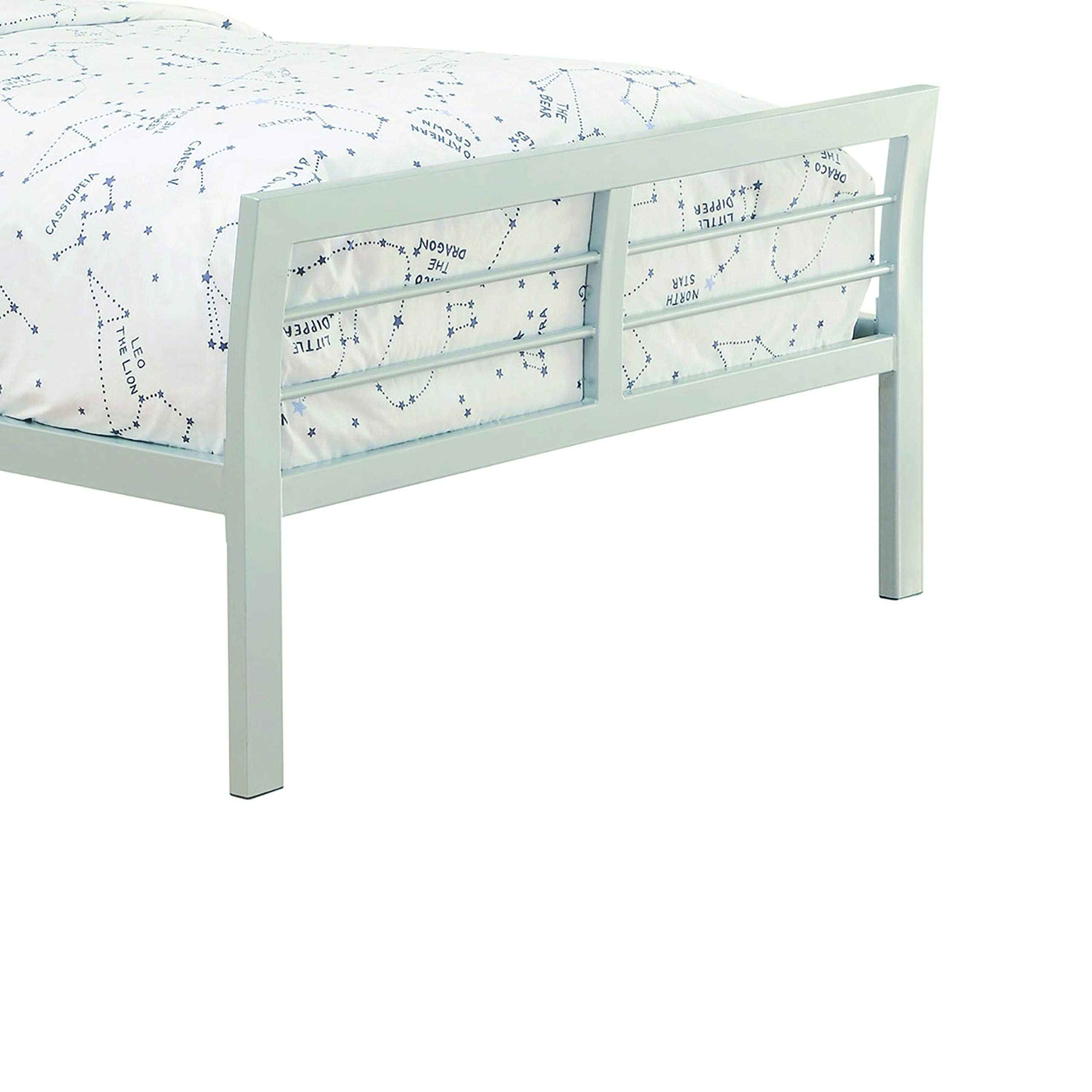 Benjara Full Size Metal Bed Frame with Slatted Headboard, Flared & Linear Design - Silver Finish | Modern Bedroom Furniture for Home & Apartment