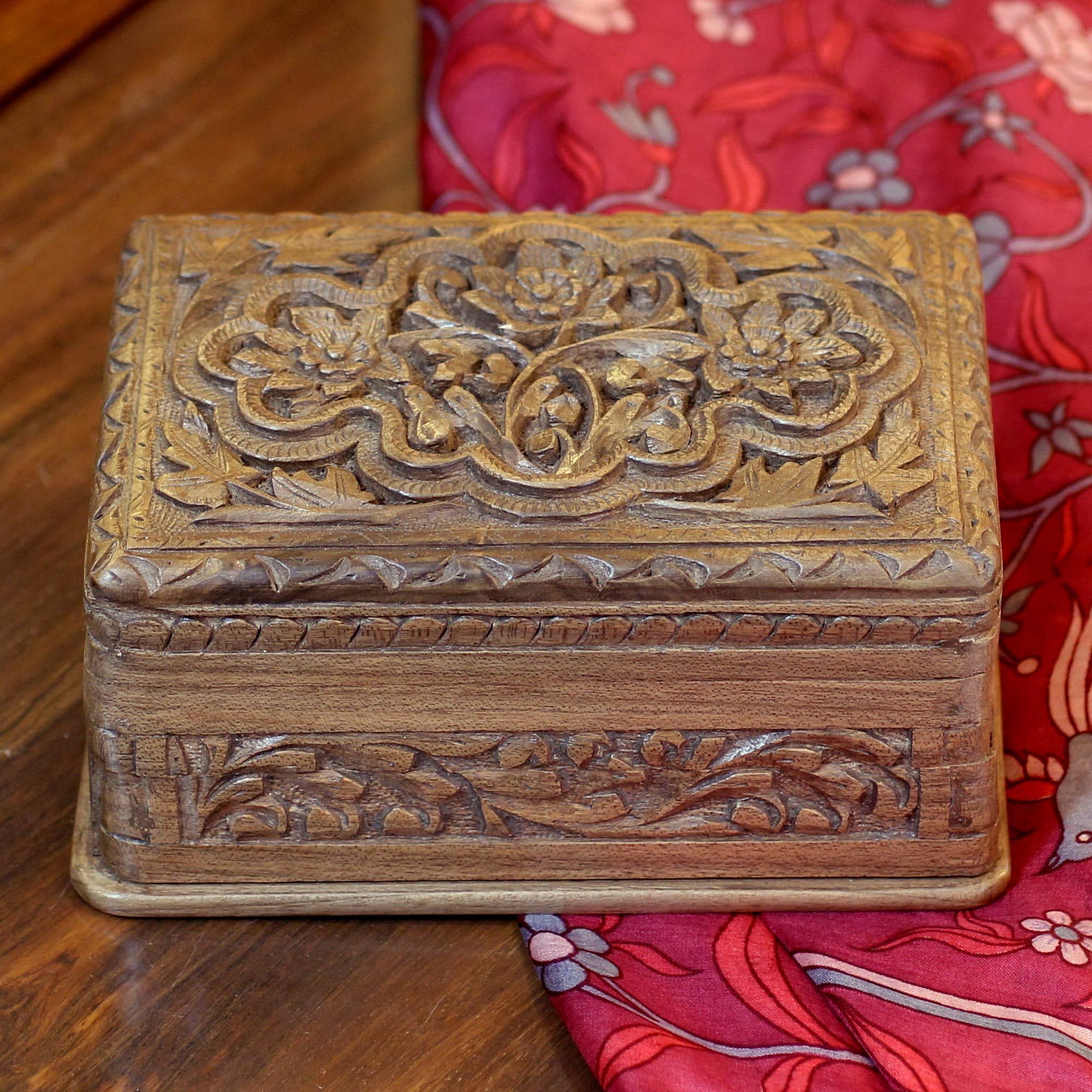 NOVICA Floral Wood Jewelry Box - Handcrafted Brown Spring Flowers Design | Perfect for Gift Giving, Jewelry Storage & Home Décor
