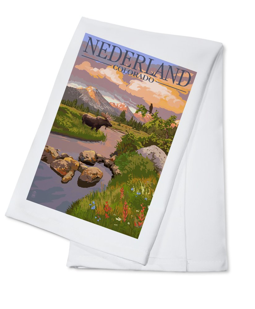 Colorado Sunset Moose & Mountain Stream Cotton Tea Towel - 100% Cotton Decorative Hand Towel for Kitchen, Home Decor, and Housewarming Gifts - Perfect for Farmhouse, Cabin, and Rustic Home Decor