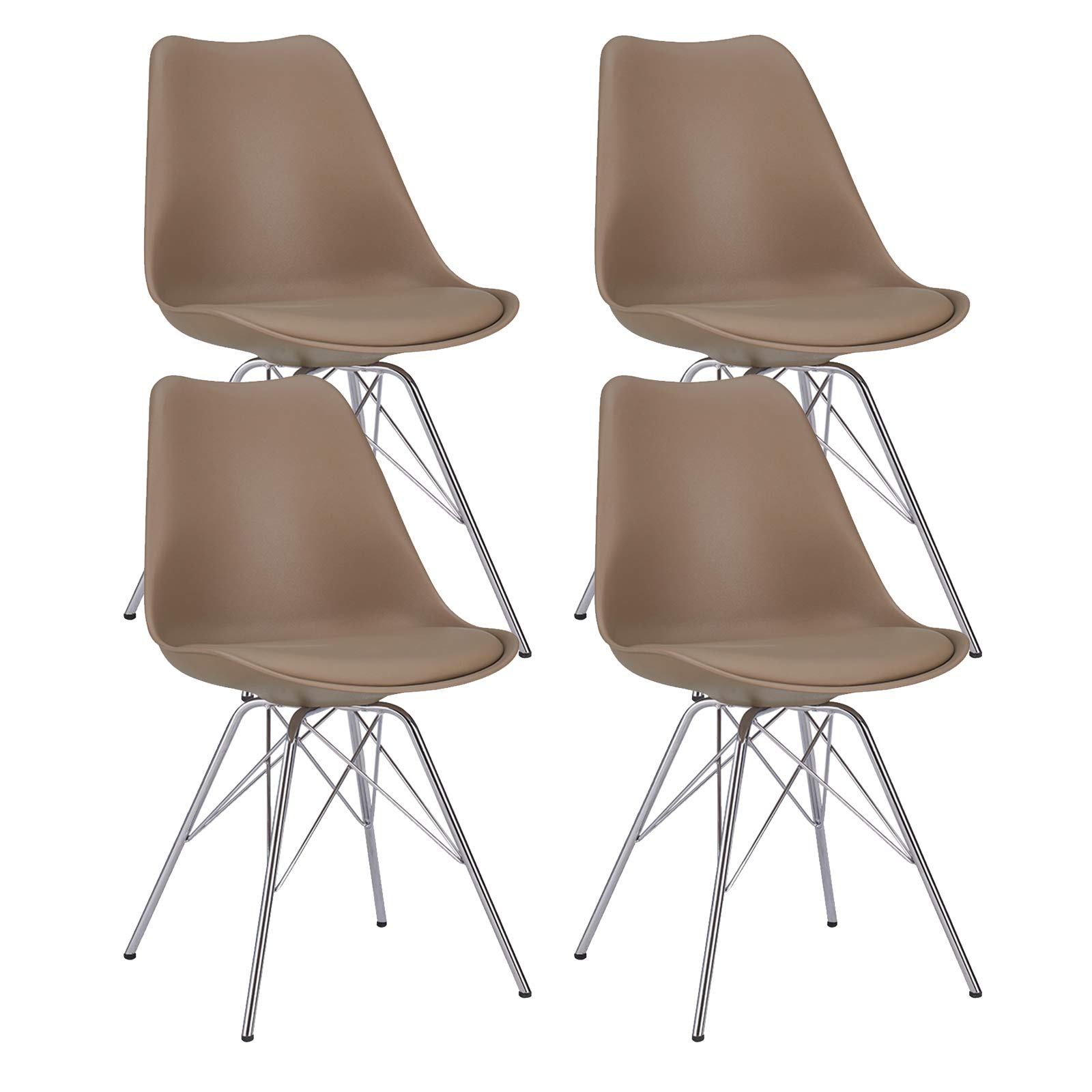 Duhome 4-Piece Plastic Dining Chair Set - Modern Kitchen & Dining Room Chairs with Silver Metal Legs, Cappuccino Color - Perfect for Home, Restaurant, and Office Use