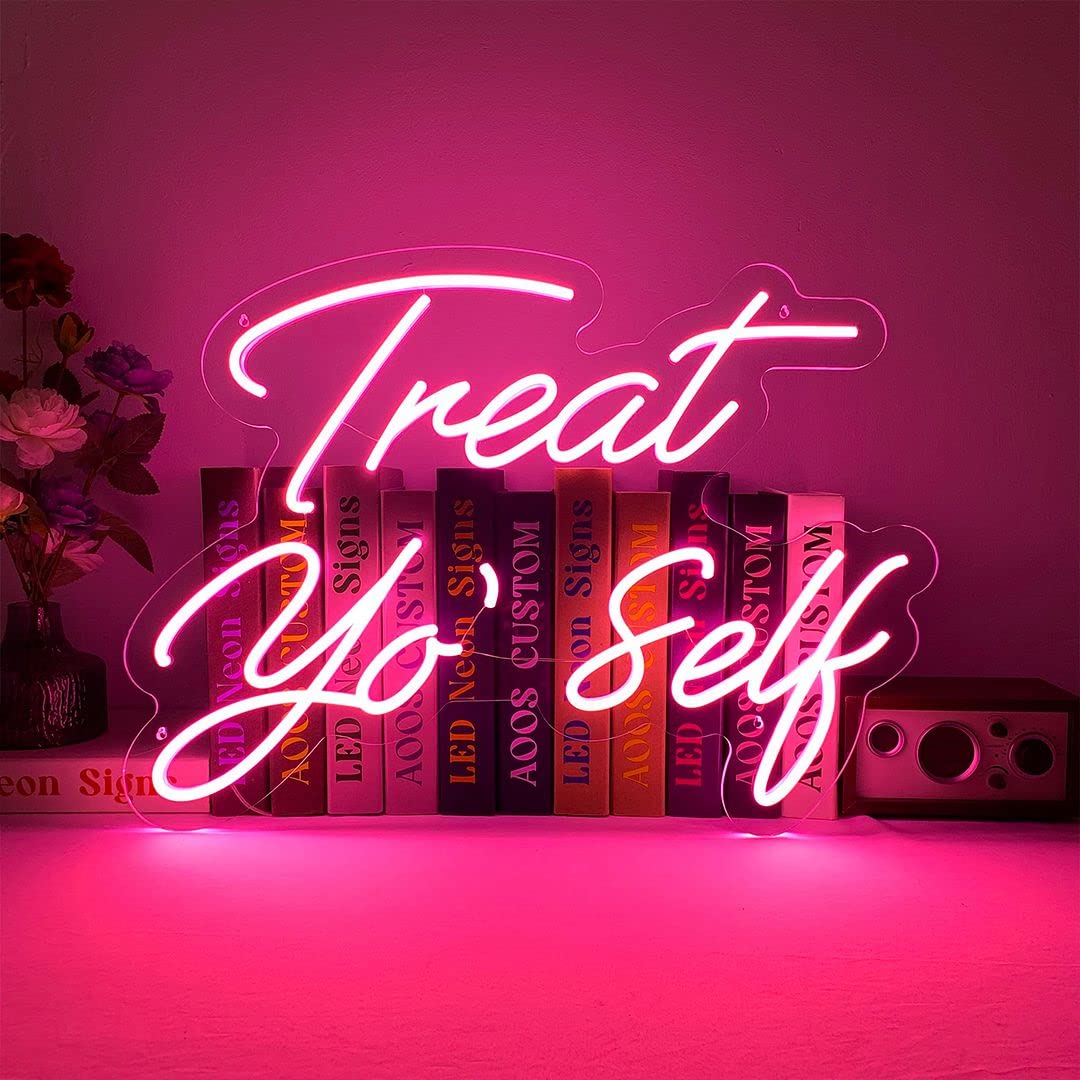 Treat Yo Self Neon Sign - Custom LED Wall Art for Bedroom, Home, Wedding & Party Decor - Perfect for Aesthetic Room, Bathroom & Kitchen Lighting - Brighten Your Space with Vibrant Neon Lights