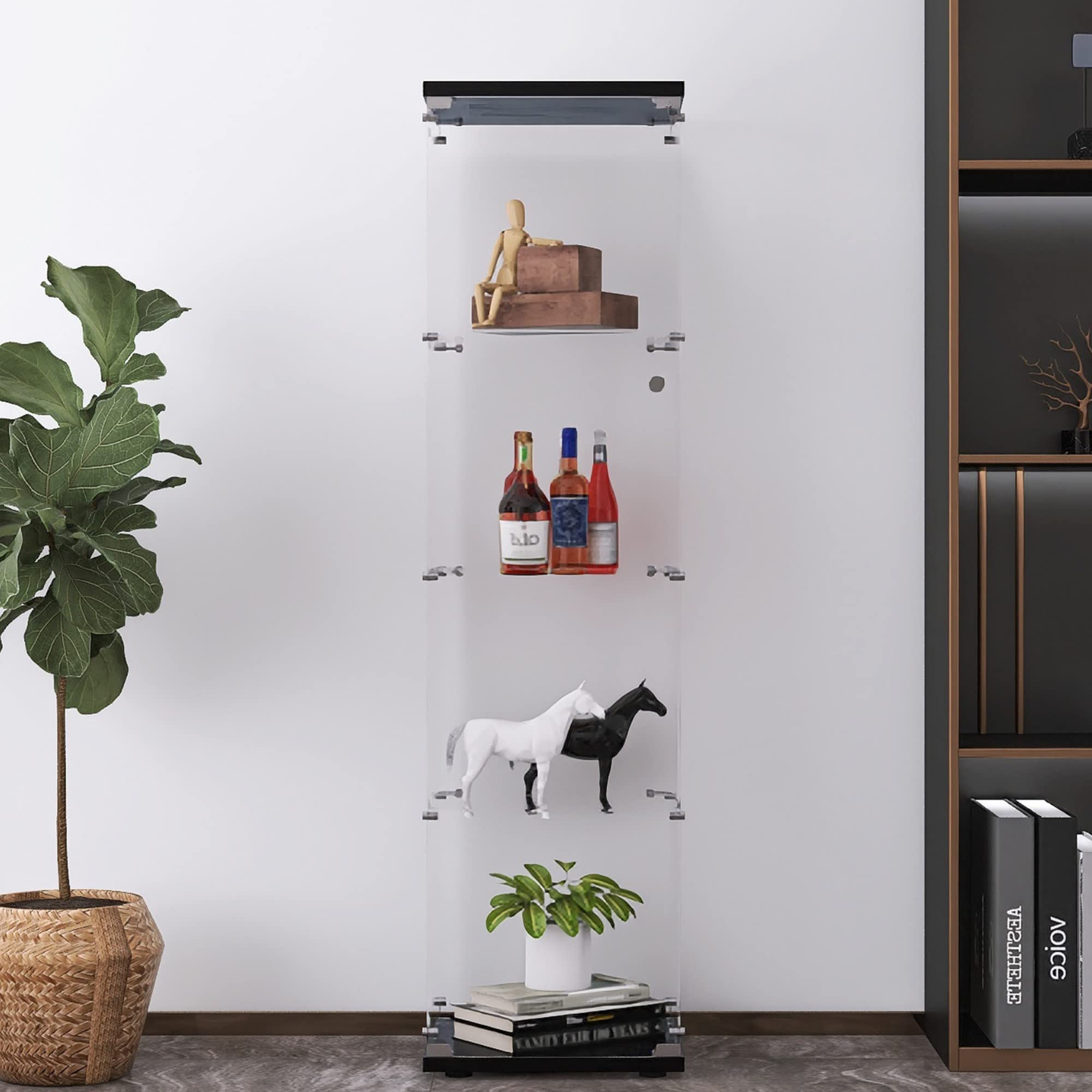 Beauty4U 4-Shelf Glass Display Cabinet - Curio Cabinet for Living Room, Bedroom & Office - Black Floor Standing Glass Bookshelf with Easy Assembly - Perfect for Showcasing Collectibles, Books & Home Decor