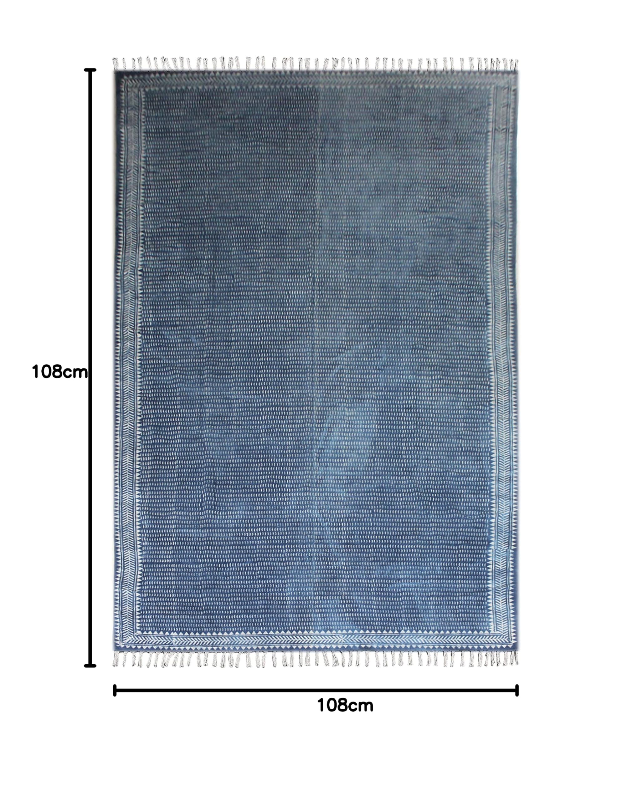 Blue Boho Cotton Rug - Easy Washable Dabu Print Bohemian Tribal Farmhouse Bath Mat 9x9 Feet (270x270cm) for Kitchen, Bathroom, Bedroom & Hallway - Perfect for Boho, Farmhouse & Tribal Decor Styles