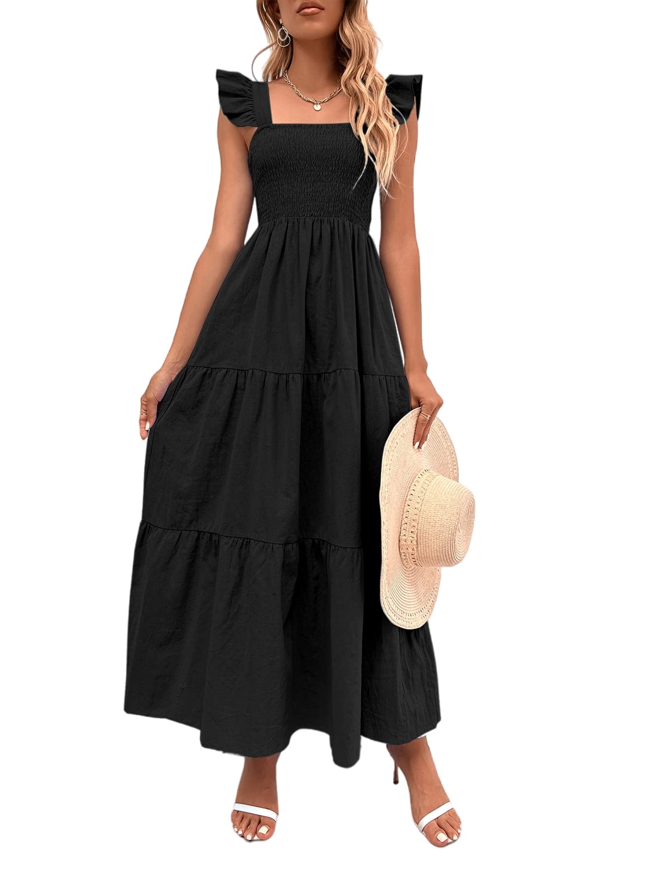 MakeMeChic Women's Floral Maxi Dress - Blue & White Summer Beach Sundress for Vacation 2025 | Casual Outfit for Pool Party, Seaside Getaway & Boho Fashion