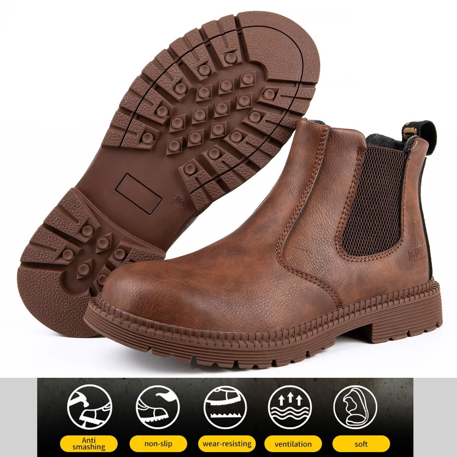 **Tanleewa Men's Steel Toe Work Boots - Waterproof Leather Safety Shoes with Insulated & Nonslip Design - Ideal for Construction, Hiking & Outdoor Work**