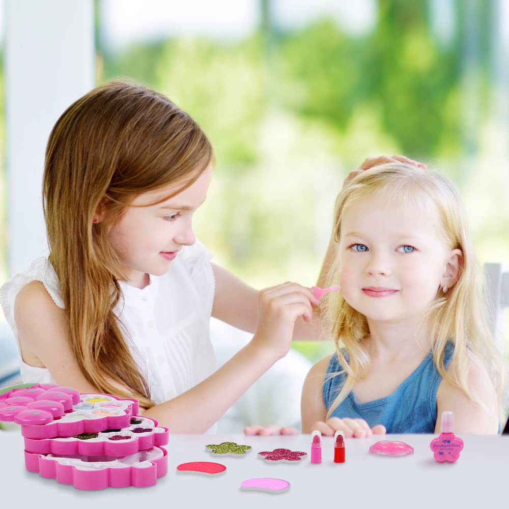 Aomig Kids Makeup Set for Girls - 25pcs Non-Toxic & Washable Toy Makeup Kit with Case, Safe Tested Cosmetic Toys - Perfect Birthday, Christmas & Halloween Gift for Girls - Great for Dress-Up, Pretend Play & Party Makeup Fun