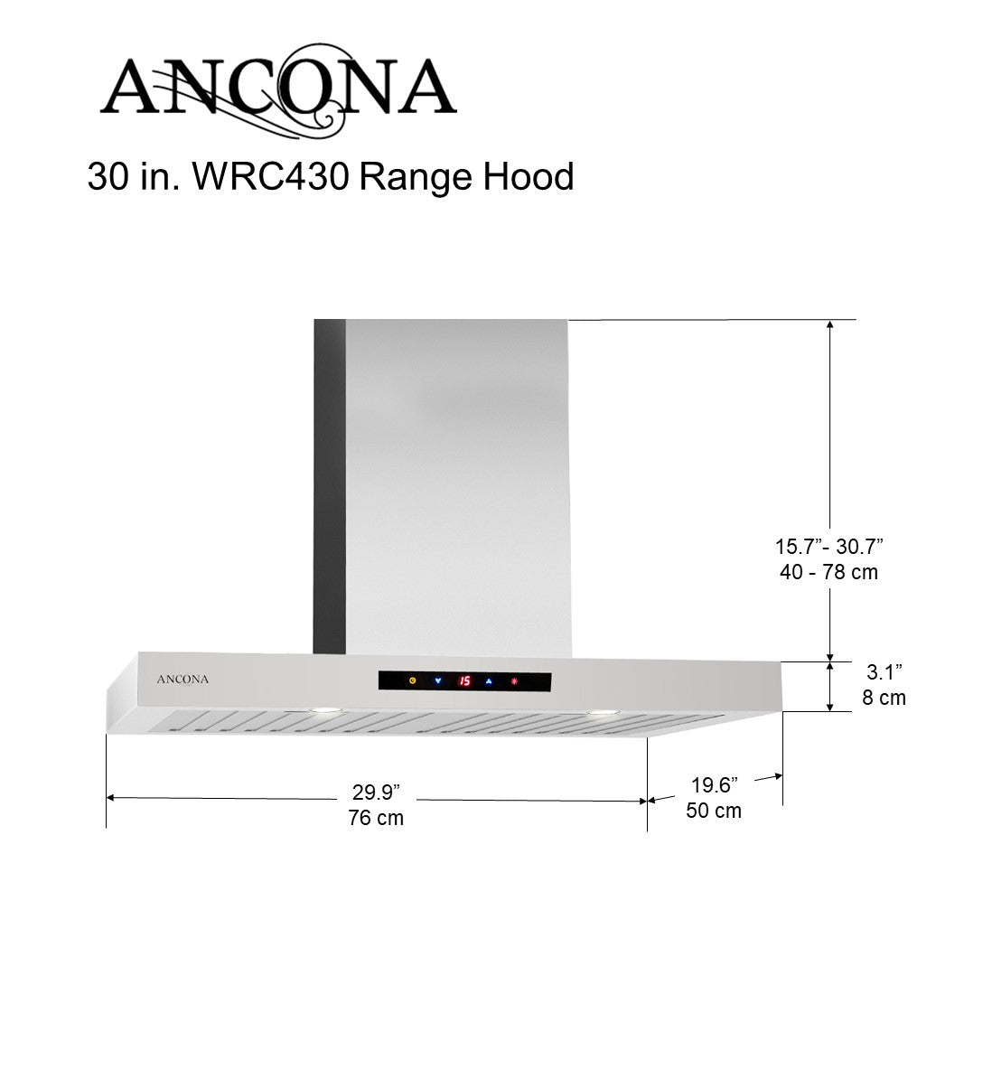 30 Inch WRC430 Stainless Steel Wall Mount Range Hood with LED Lights - Powerful Kitchen Ventilation for Smoke & Odor Removal - Perfect for Home Cooking, Grilling, and Baking