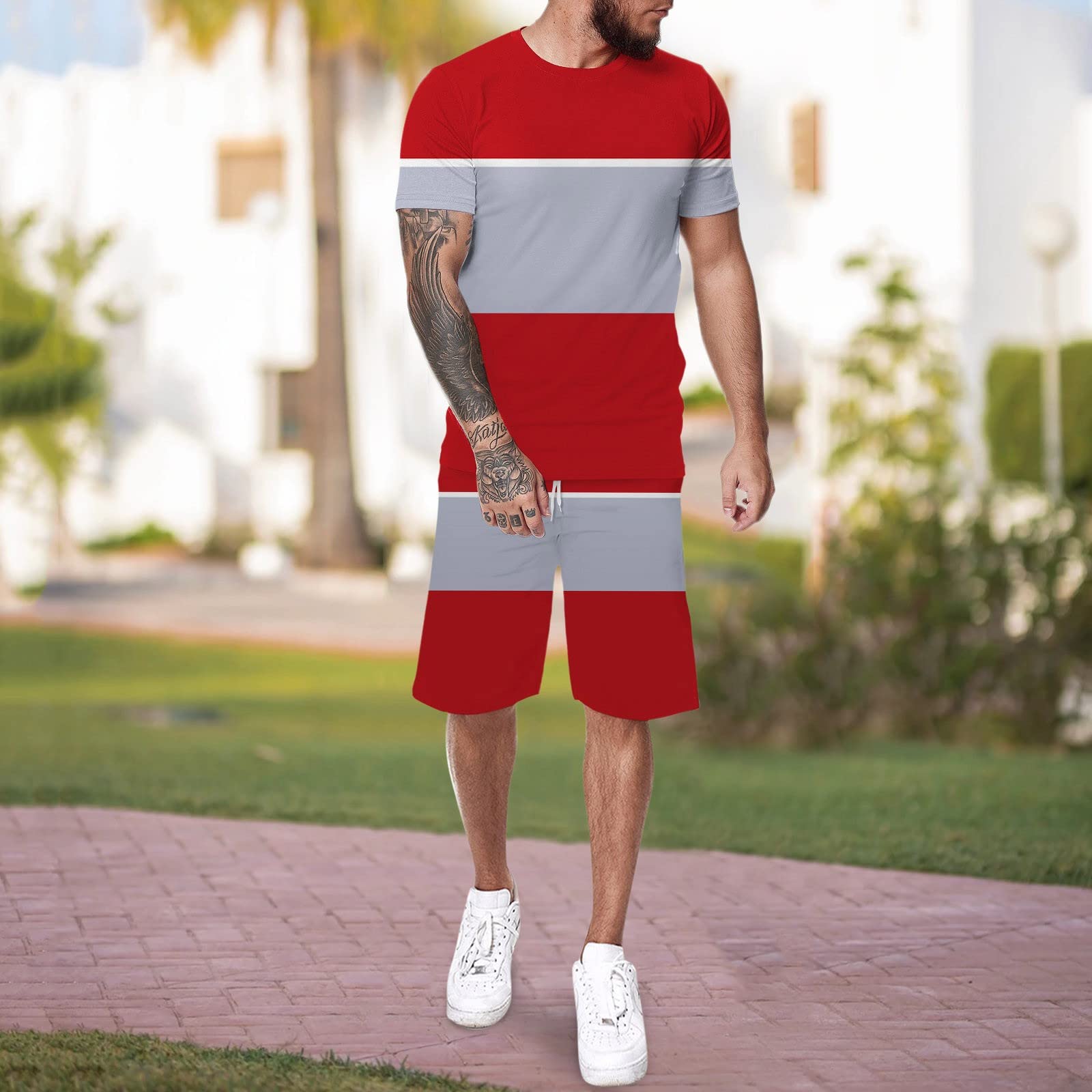 **Men's 2-Piece Tracksuit Set - Lightweight Summer Short Sleeve Outfit for Casual Wear, Gym & Travel**
