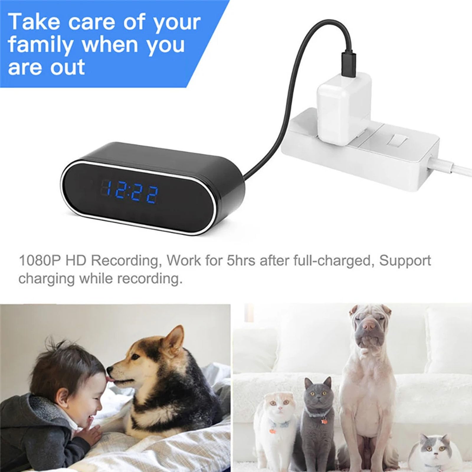 FKINGLRK Mini Spy Hidden Alarm Clock Camera - Full HD 1080P WiFi Security Camera with Motion Detection & Night Vision | Wireless Nanny Cam for Home, Office, Baby Monitoring
