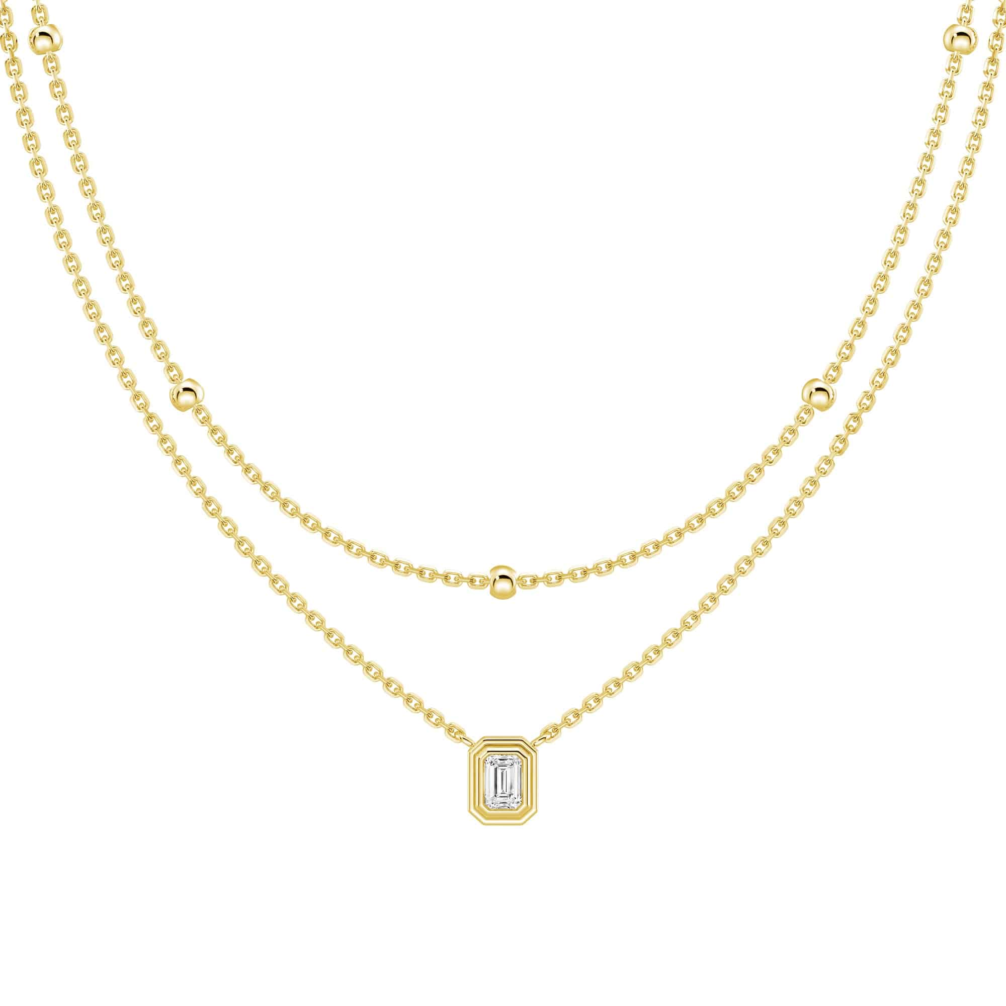 Exquisite Layered Emerald Cut Lab-Grown Diamond Necklace for Women | Elegant & Sustainable Jewelry Gift for Anniversary, Wedding, or Special Occasions