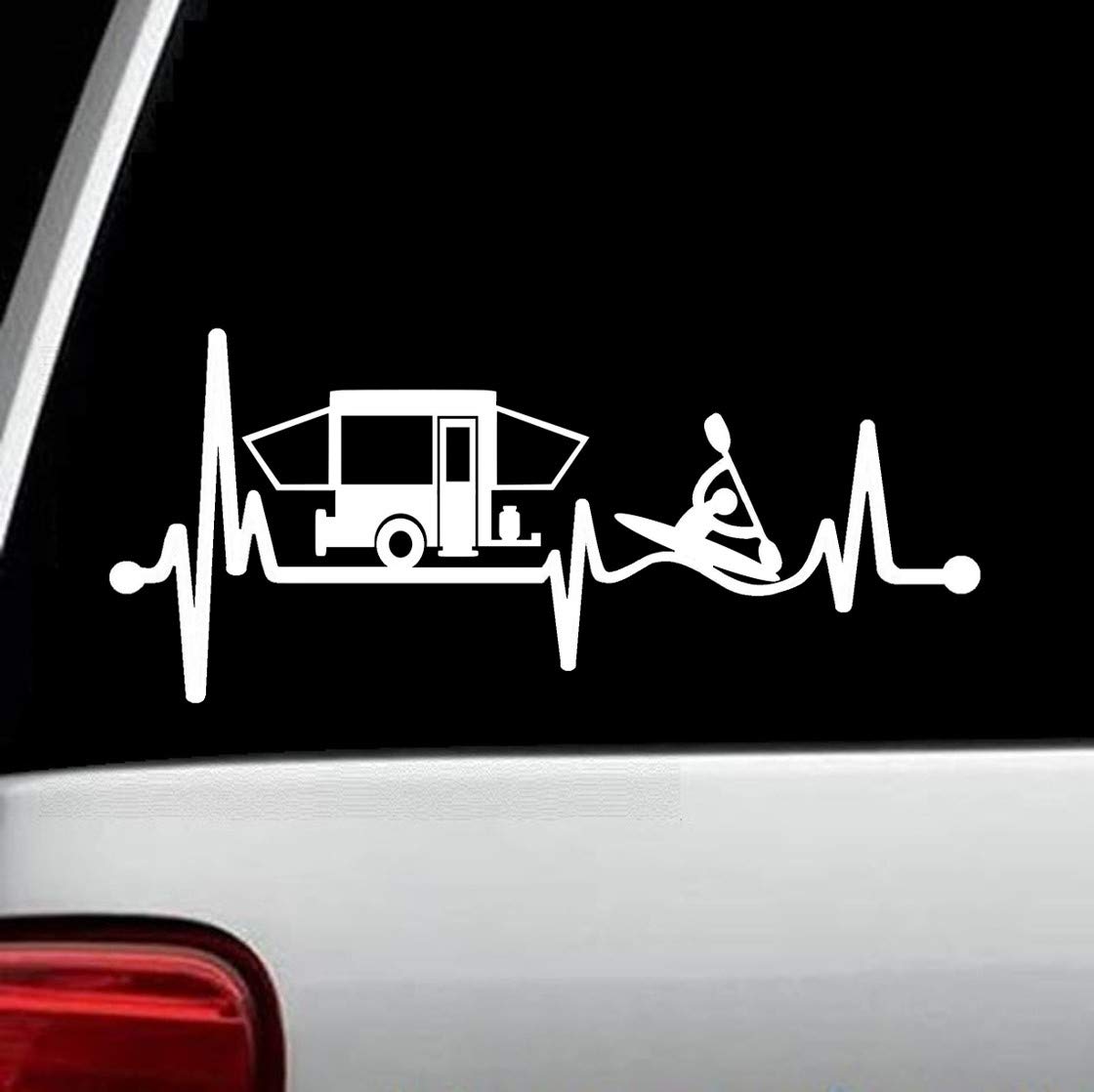 8.0 Inch Pop Up Camper with Kayak Heartbeat Decal Sticker for Car Window | Waterproof Vinyl Car Decal BG 354 | Perfect for RV, SUV, Truck & Outdoor Enthusiasts