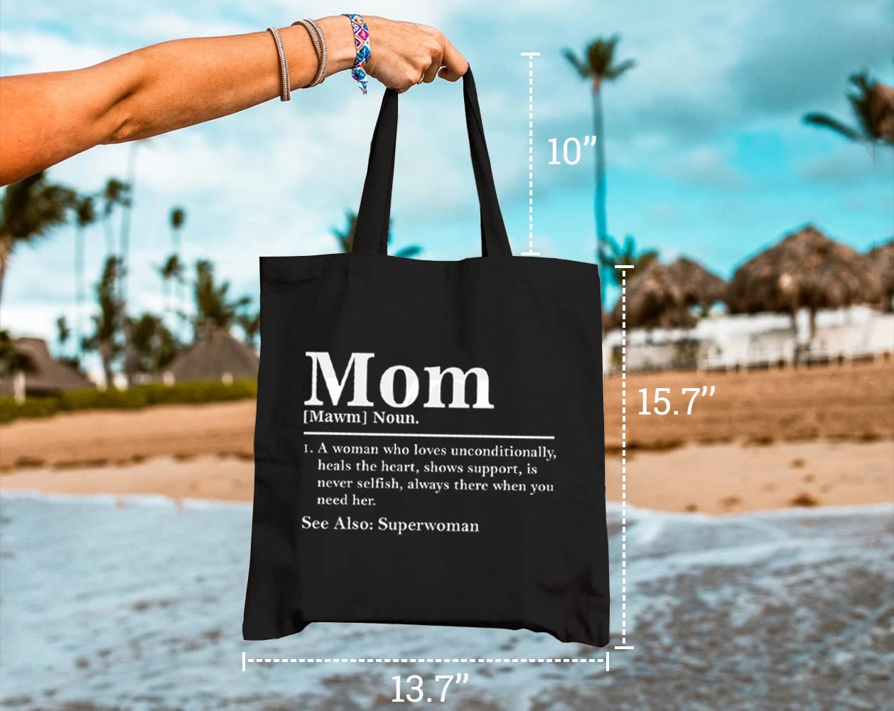 Mom Definition Canvas Tote Bag - Reusable Grocery Shopping Bag for Women, Perfect Work & Errand Shoulder Bag - Great Mothers Day Gift for Mama - Ideal for Grocery Trips, Beach Outings & Daily Commute