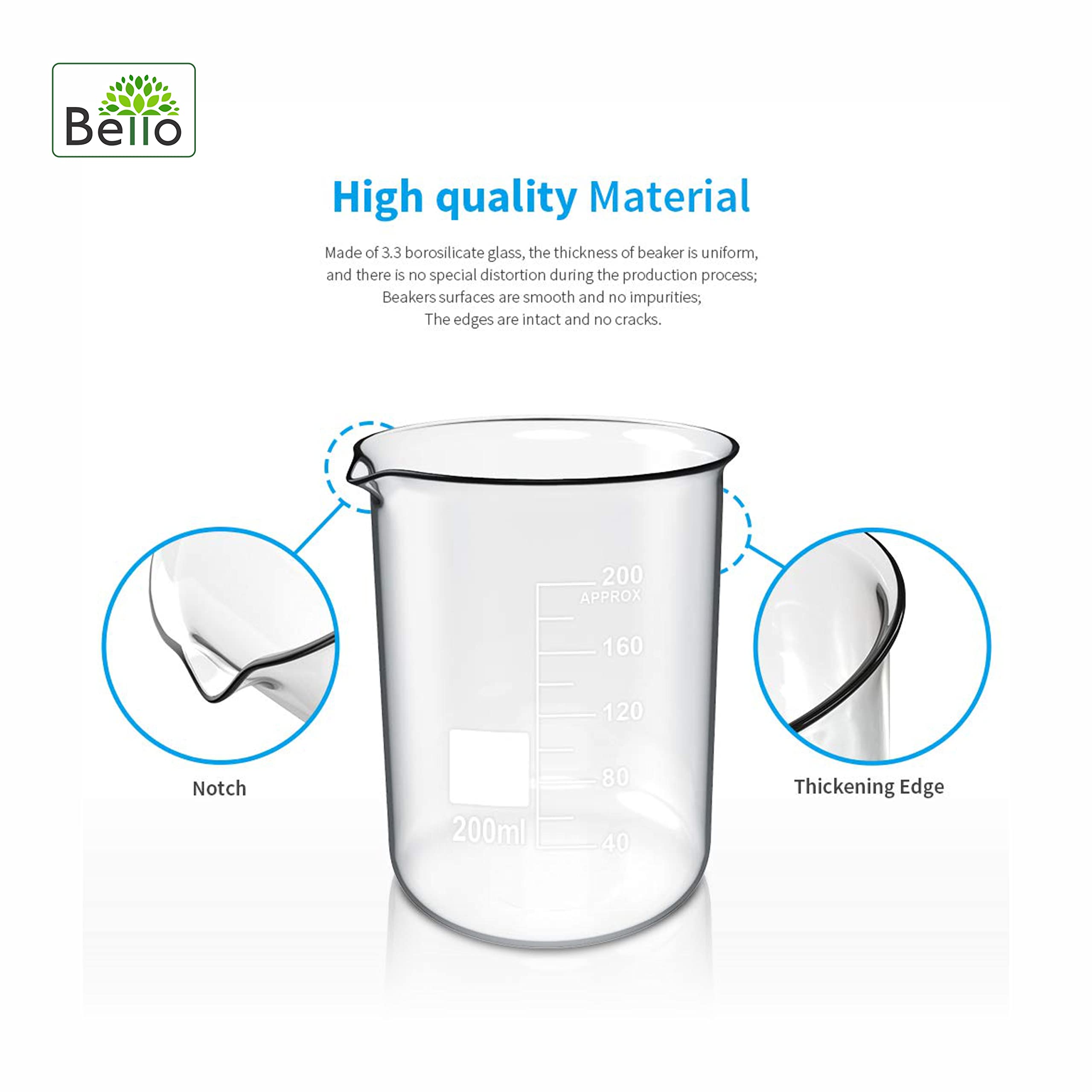 Bello Borosilicate Glass Measuring Beaker 25ml & 250ml with Leak-Proof Blue Screw Cap - 2-Pack for Chemical Lab, Laboratory, Kitchen & Professional Use | Perfect for Precise Liquid Measurement, Mixing Solutions & Cooking Ingredients