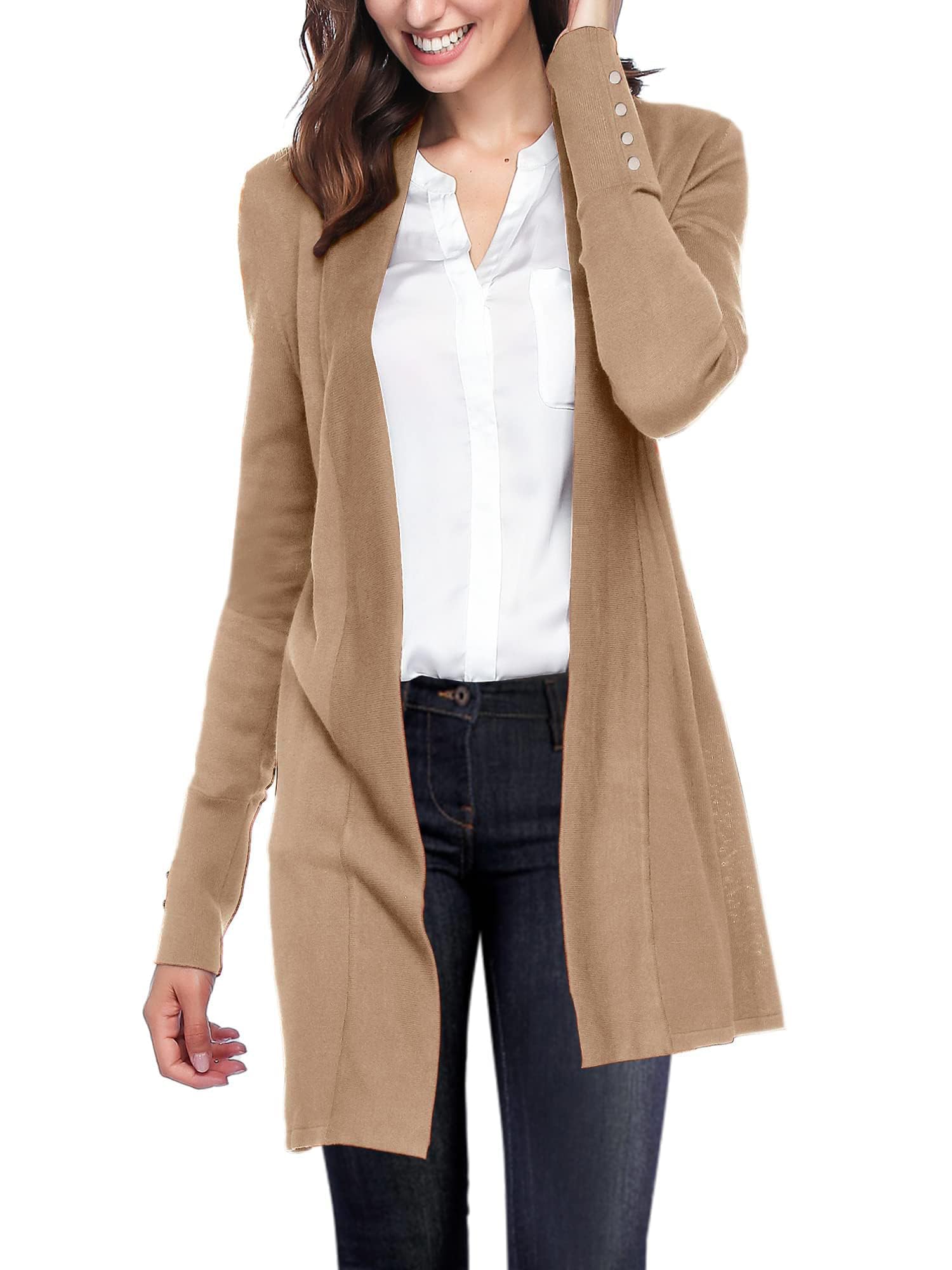 Women's Lightweight Open Front Cardigan Sweater - Long Sleeve Dressy Casual Knit Wrap for Spring & Early Fall | Perfect for Office Wear, Layering & Outdoor Activities
