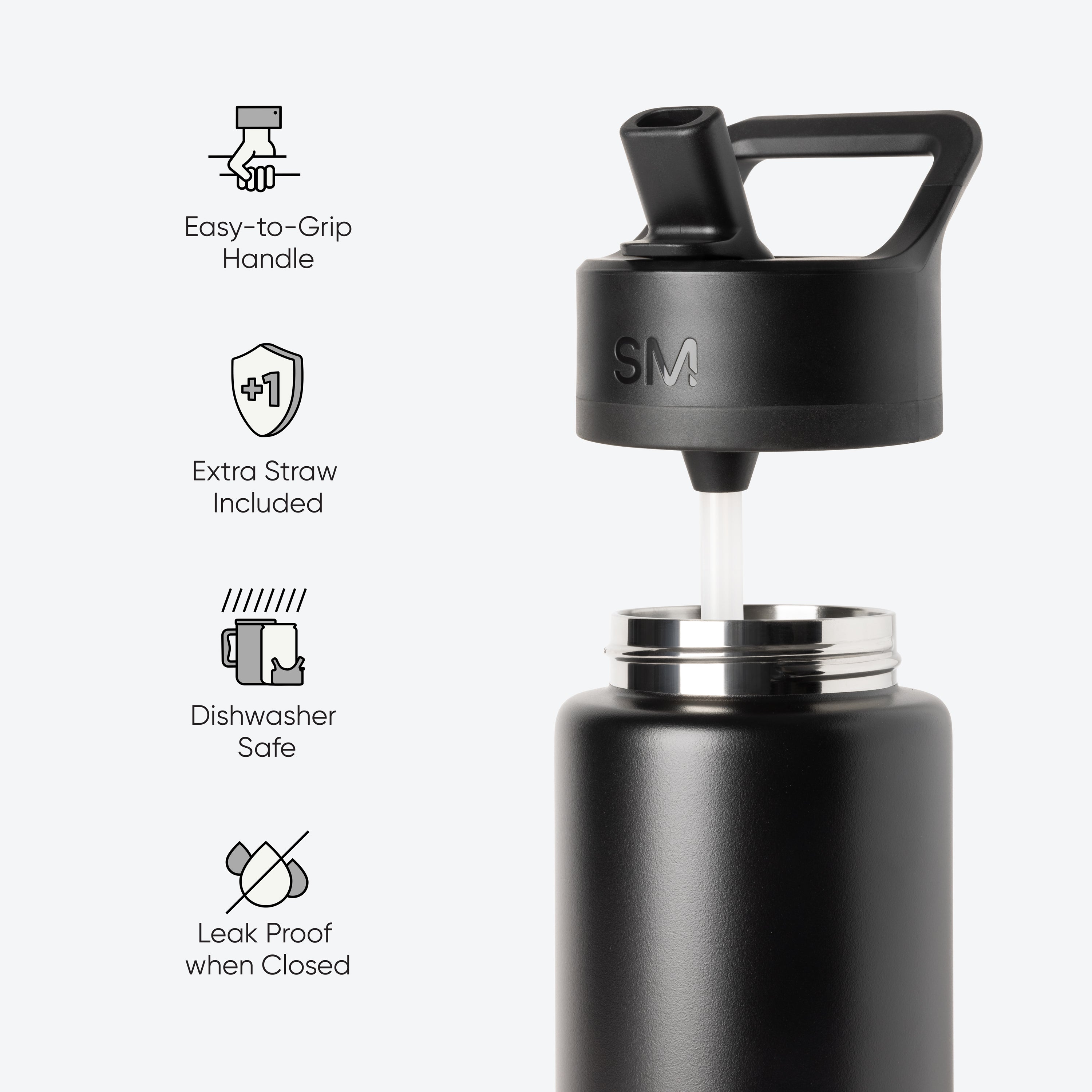 Summit Insulated Water Bottle with Straw Lid - 32oz Leakproof Stainless Steel Vacuum Flask for Hiking, Gym & Outdoor Activities