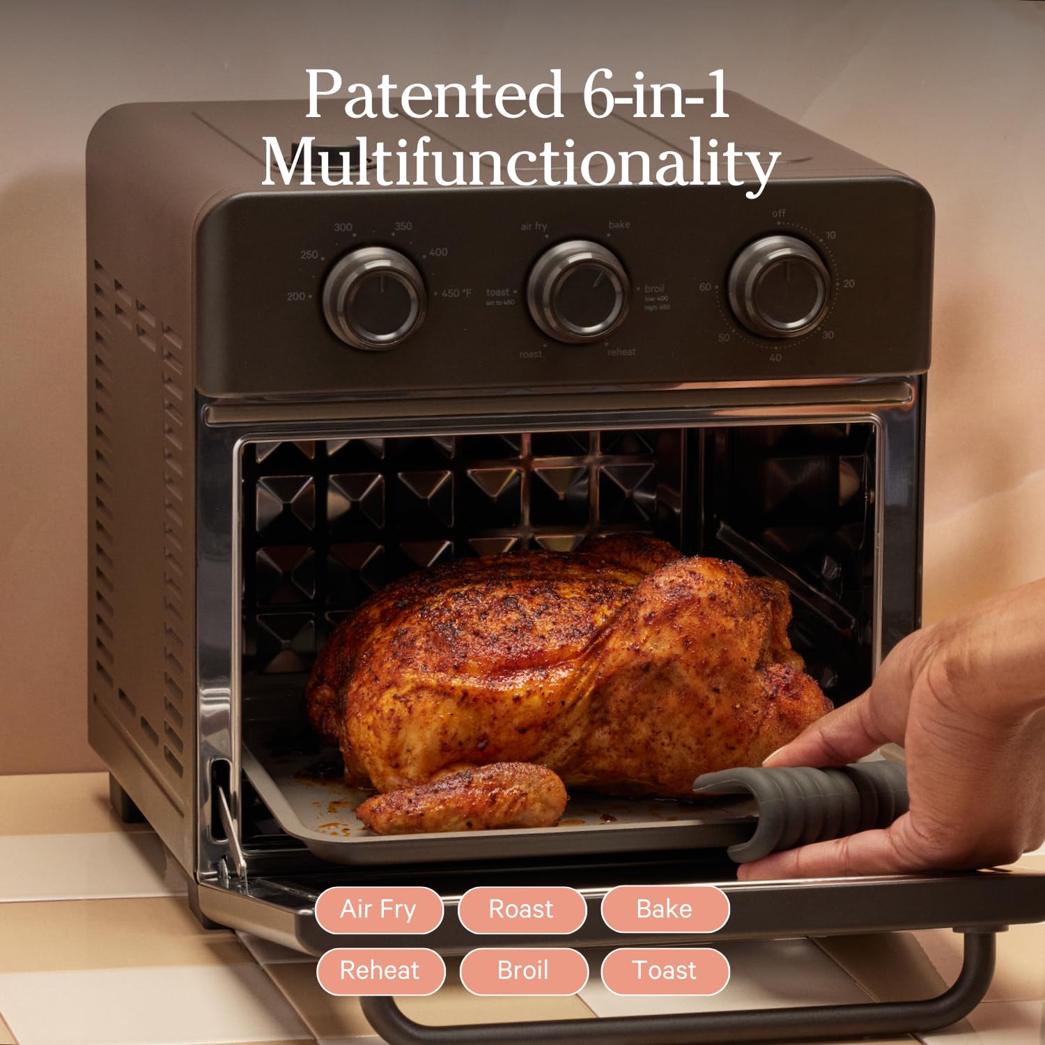 Our Place Wonder Oven - 6-in-1 Air Fryer Toaster Oven with Steam Infusion Technology | Compact Countertop Convection Oven for Fast Preheating | Multifunctional Kitchen Appliance for Air Frying, Baking, Roasting, Toasting, Reheating & Broiling | Perfect for Small Kitchens, Apartments & Quick Meals | Charcoal Color