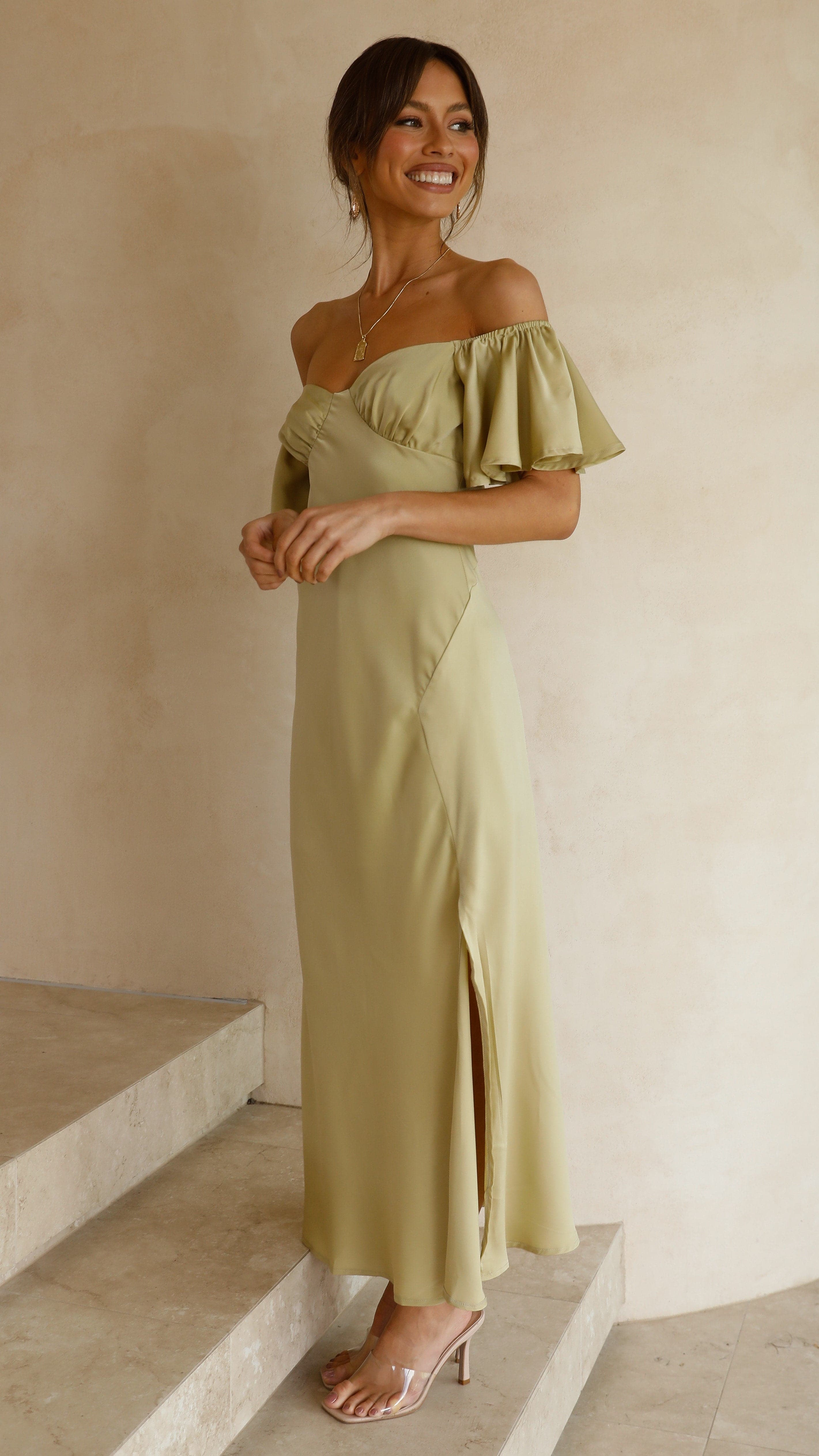 Louisa Midi Dress in Olive Green - Elegant Casual & Office Wear for Women | Perfect for Spring Summer Outfits, Date Nights & Work Attire