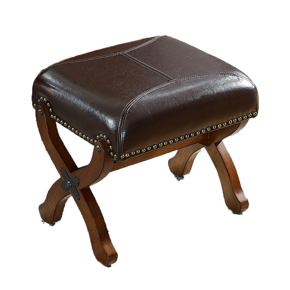 Premium Leather Ottoman Foot Stool - Modern Rectangle Footrest with Padded Seat (48x38x39cm) | Versatile Makeup Stool, Coffee Table Companion & Living Room Accent Chair