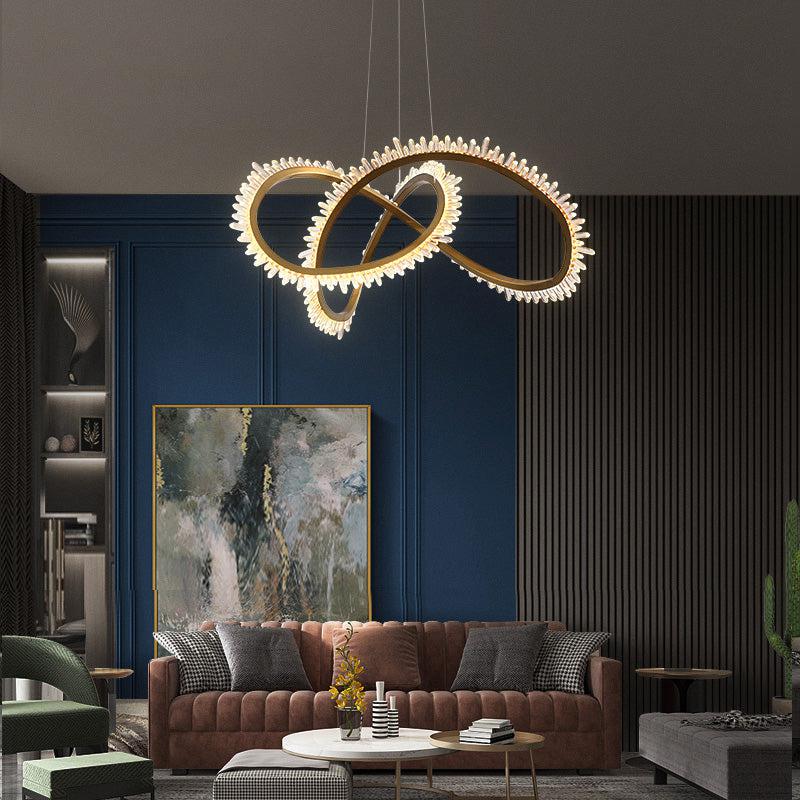 Gina Rock Crystal Möbius Ring Chandelier - Elegant Bohemian Ceiling Light Fixture for Dining Room, Bedroom & Living Room Decor