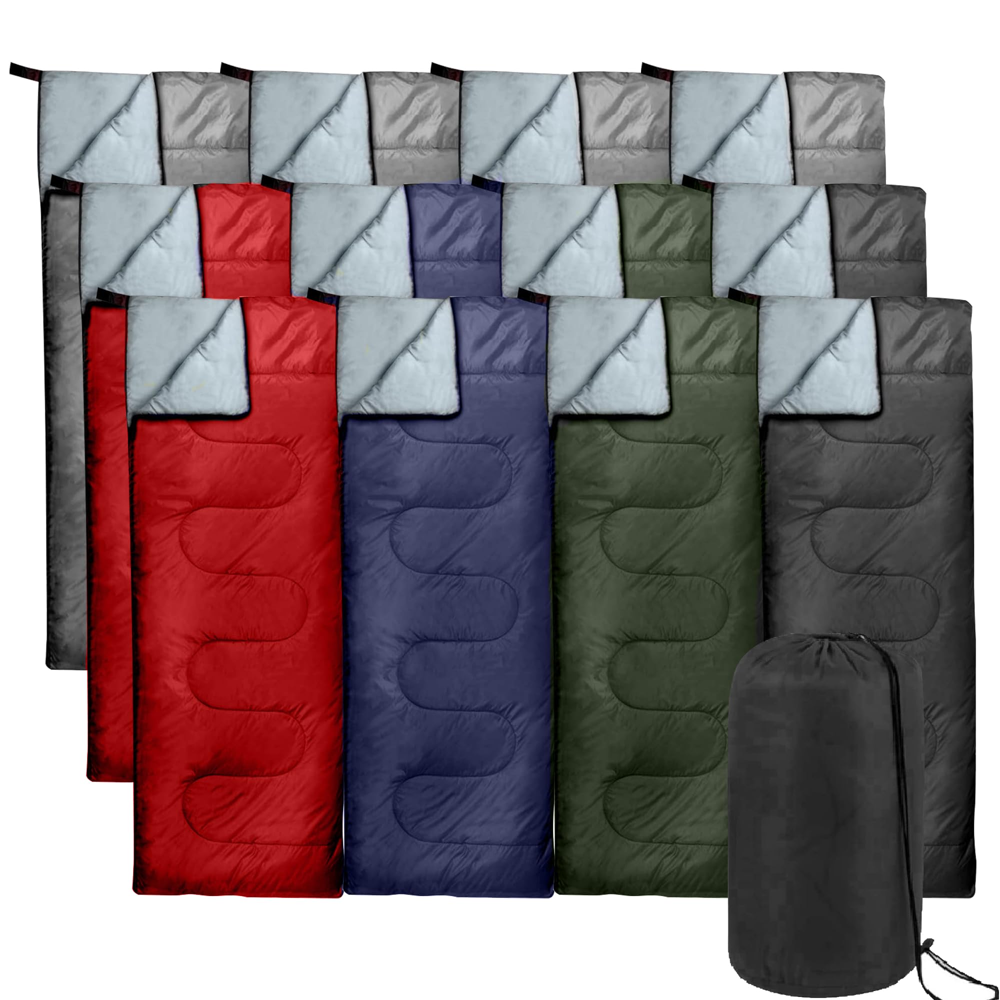 10 Pack Envelope Sleeping Bags for Adults - 4 Season Lightweight Warm & Cold Weather Sleeping Bags - Indoor Outdoor Camping, Backpacking, Hiking, Emergency Survival Gear