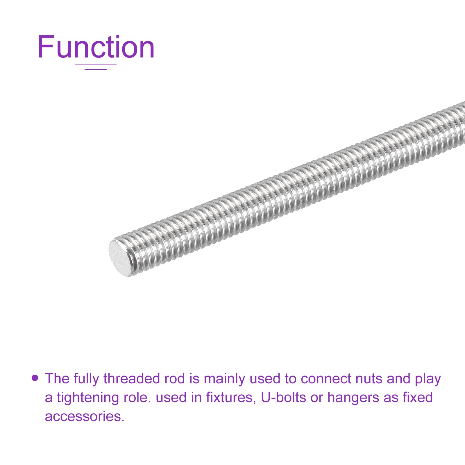 5Pack M8x100mm 304 Stainless Steel Threaded Rods for Construction & DIY