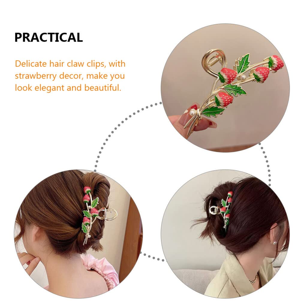 SHERCHPRY 2 Pack Strawberry Hair Clips for Girls - Cute Floral Hair Barrettes, Jaw Clips & Hair Claws - Summer Hair Accessories for Women, Alloy Hair Pins - Perfect for School, Parties & Everyday Fashion
