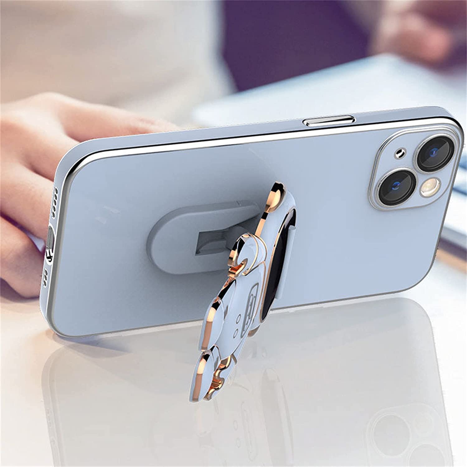 2022 New 6D Electroplated Astronaut Hidden Stand Phone Case for iPhone 13 Pro Max - Shockproof Protective Cover with Built-in Stand & Lens Film - Perfect for Space Lovers, Daily Use & Travel (Black)