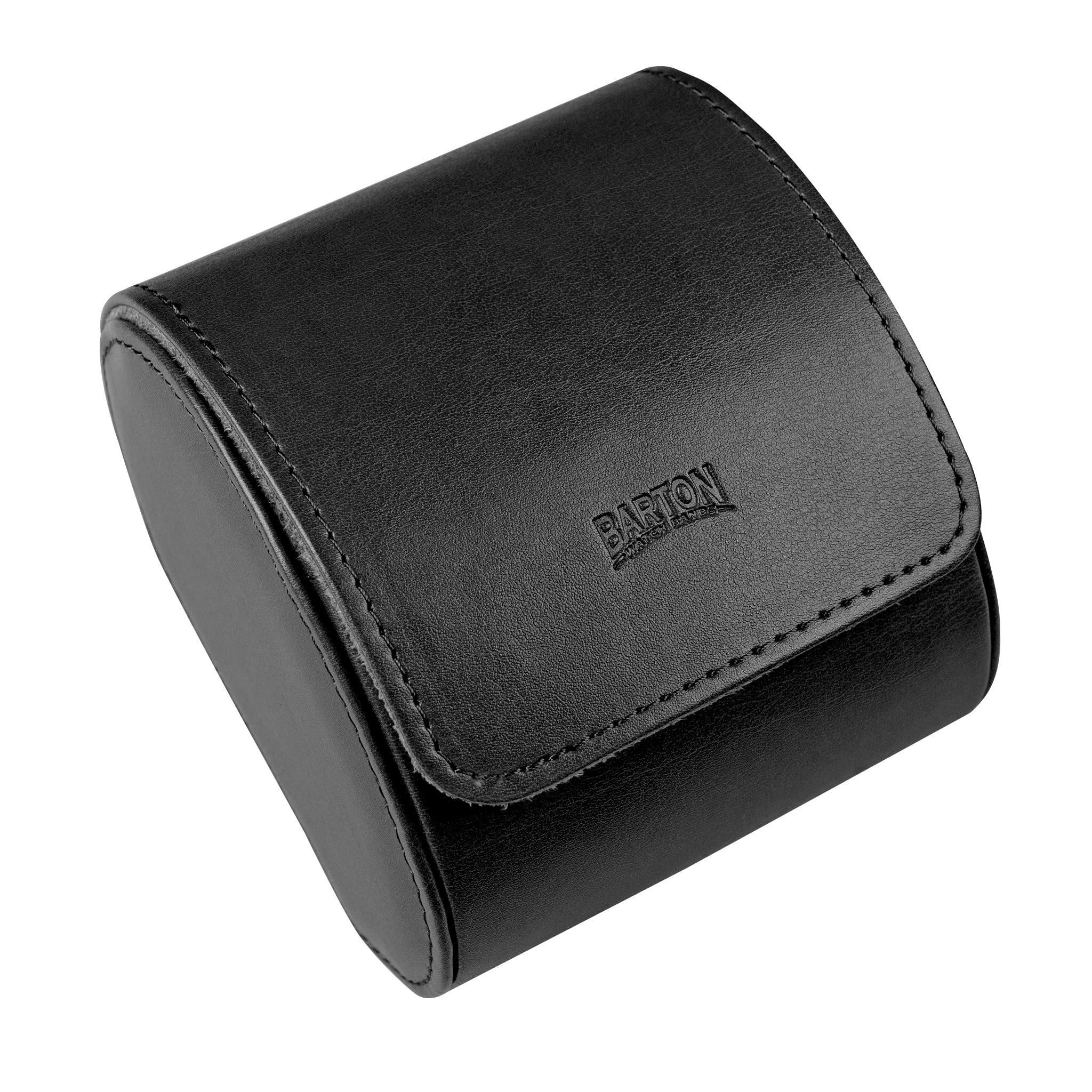BARTON WATCH BANDS - Black Recycled Leather Watch Travel Case & Storage for Watch Bands - Compact 1 Watch Holder - Perfect for Travel, Business Trips & Watch Collection Organization
