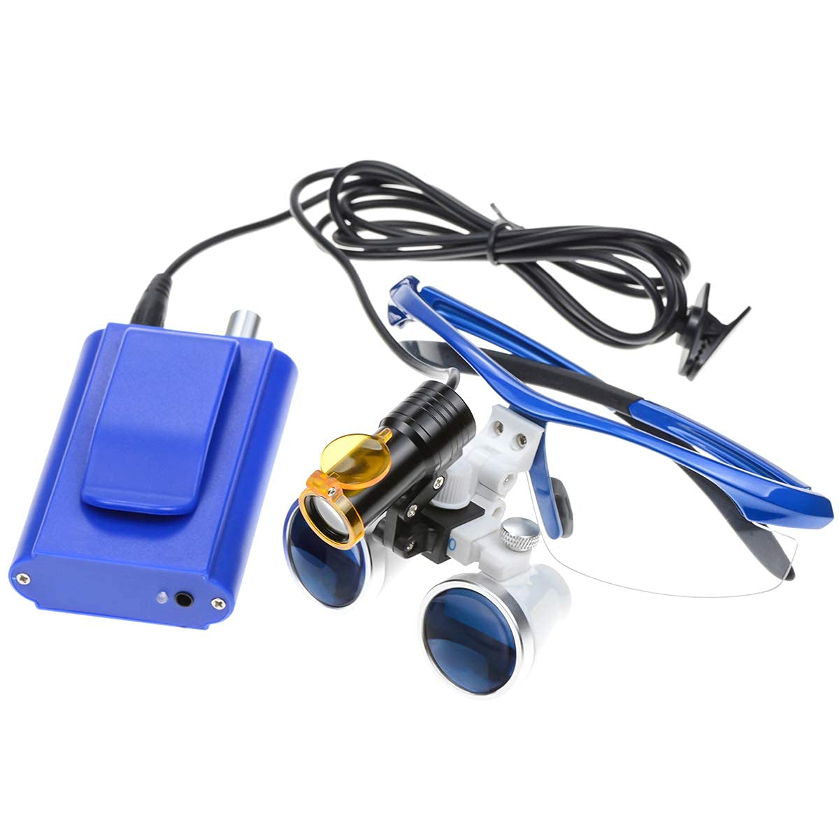 2.5X420mm Dental Loupes with 5W LED Headlight & Waist-Hanging Lamp - Blue DY-008 | Perfect for Dentists, Surgeons & Jewelers | Includes Aluminum Case & Light Filter