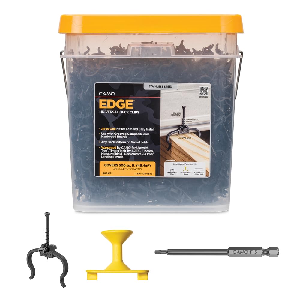 CAMO 0344356 Edge Clip Hidden Deck Fasteners (900 Count) - Invisible Decking Fasteners for Secure & Smooth Wood Deck Installation - Perfect for DIY Deck Builders and Professional Contractors