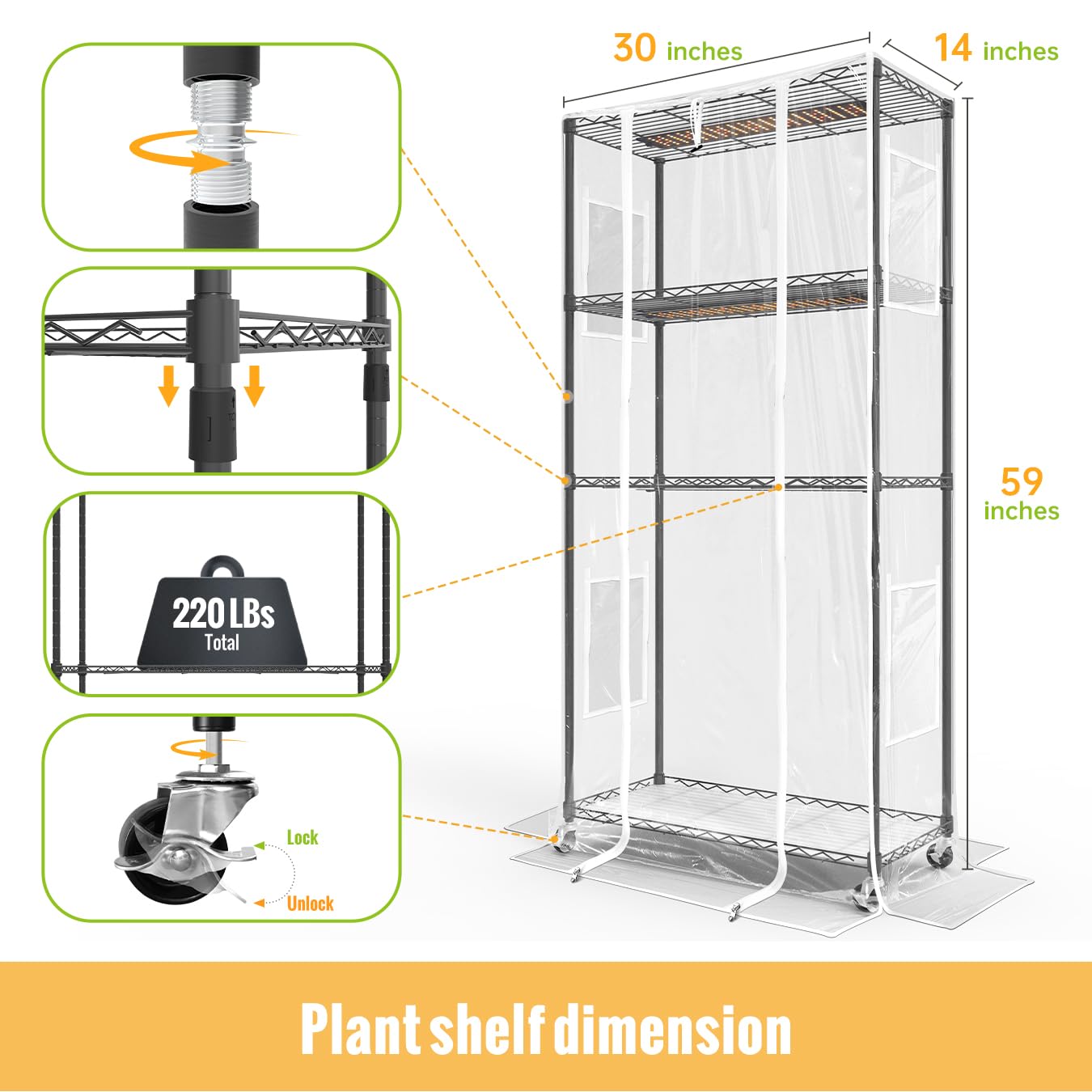 4-Tier Indoor Greenhouse with Grow Lights - 30