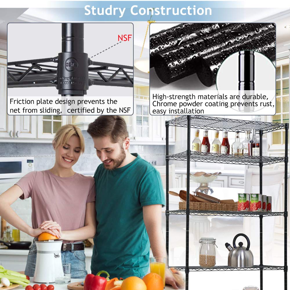 5-Tier Heavy Duty Wire Shelving Unit with Wheels - 750lbs Capacity, NSF Certified, Adjustable Height & Wide Flat Shelves - Metal Storage Rack for Kitchen, Pantry, Garage, Living Room & Balcony Organization - Perfect for Storing Food, Tools, Books & Home Supplies