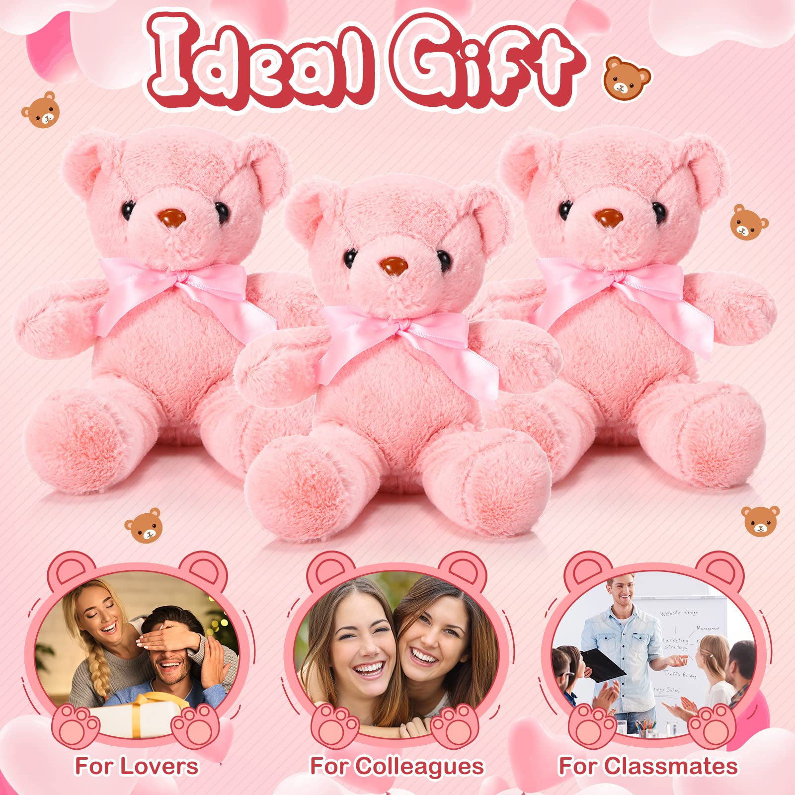 Aoriher 6 Pack Soft Pink Teddy Bear Plush Stuffed Animals - Cute Sleeping & Playing Toys for Kids, Baby Shower Decorations, Graduation Gifts & Birthday Party Favors - Perfect for Nursery Decor, Gift Baskets and Themed Events