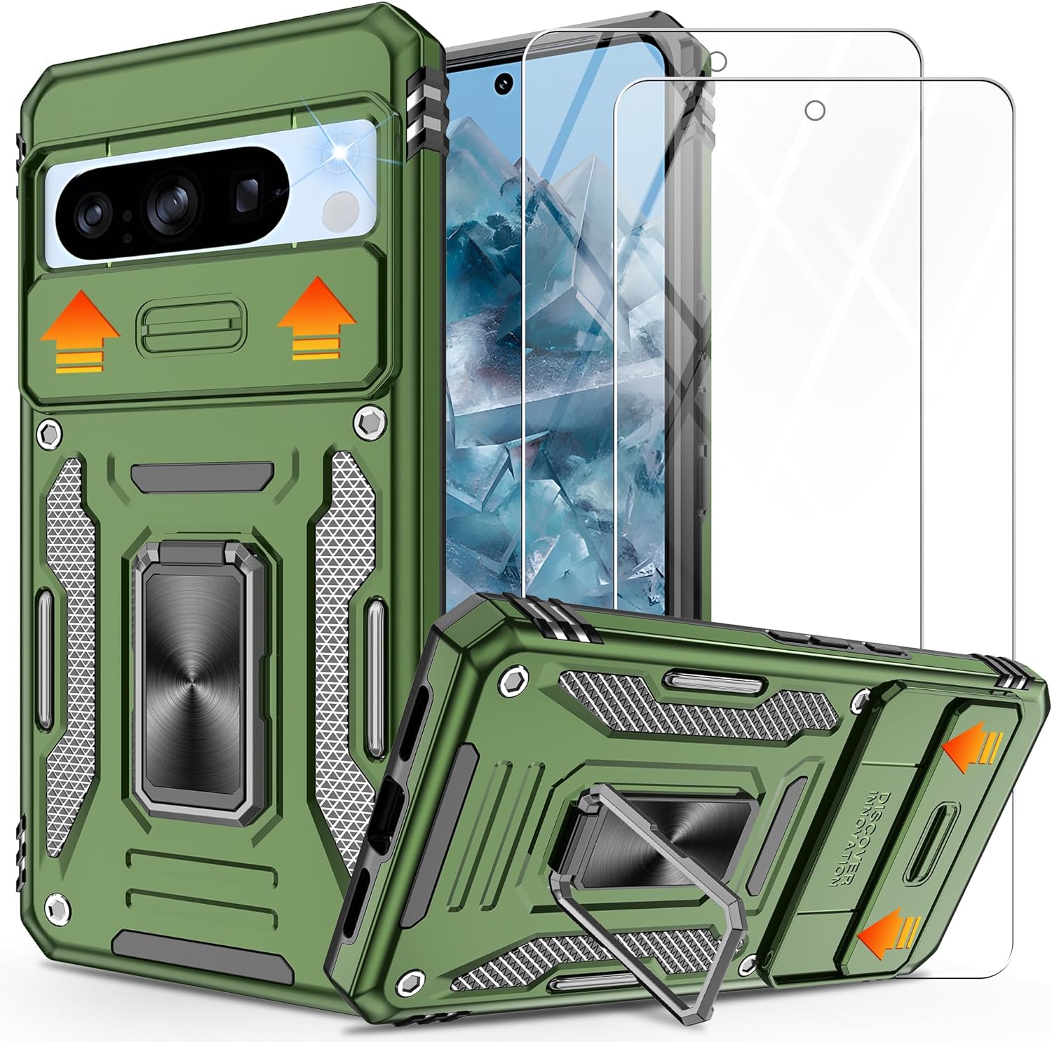 Google Pixel 8 Case with Slide Camera Cover & Ring Holder - Shockproof Protective Phone Cover for Everyday Use, Travel & Outdoor Activities