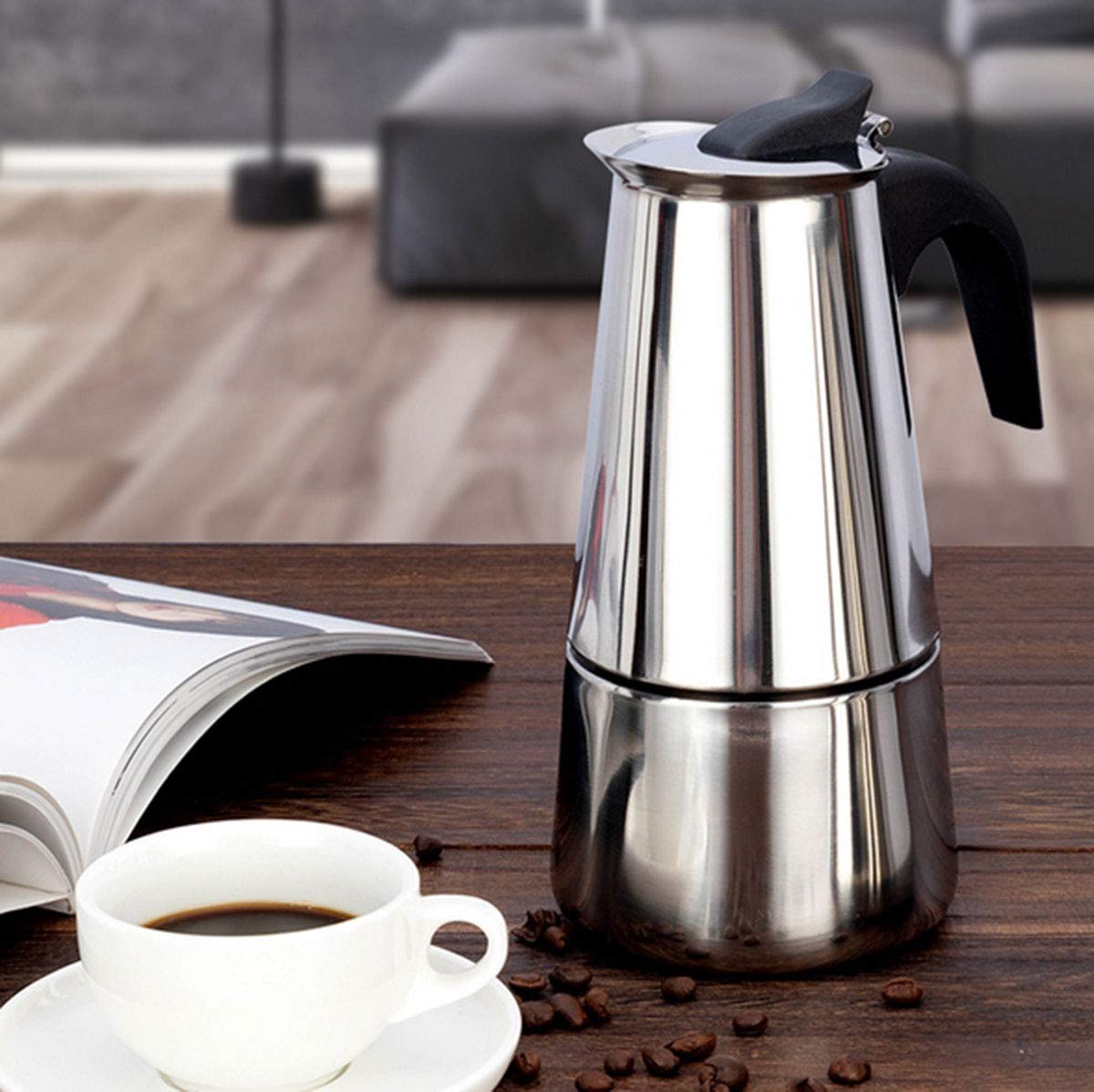 Premium Stainless Steel Italian Stovetop Moka Pot - 2 Cup (3.4 oz) Espresso Coffee Maker for Home & Camping - Classic Percolator for Gas, Electric & Induction Stoves