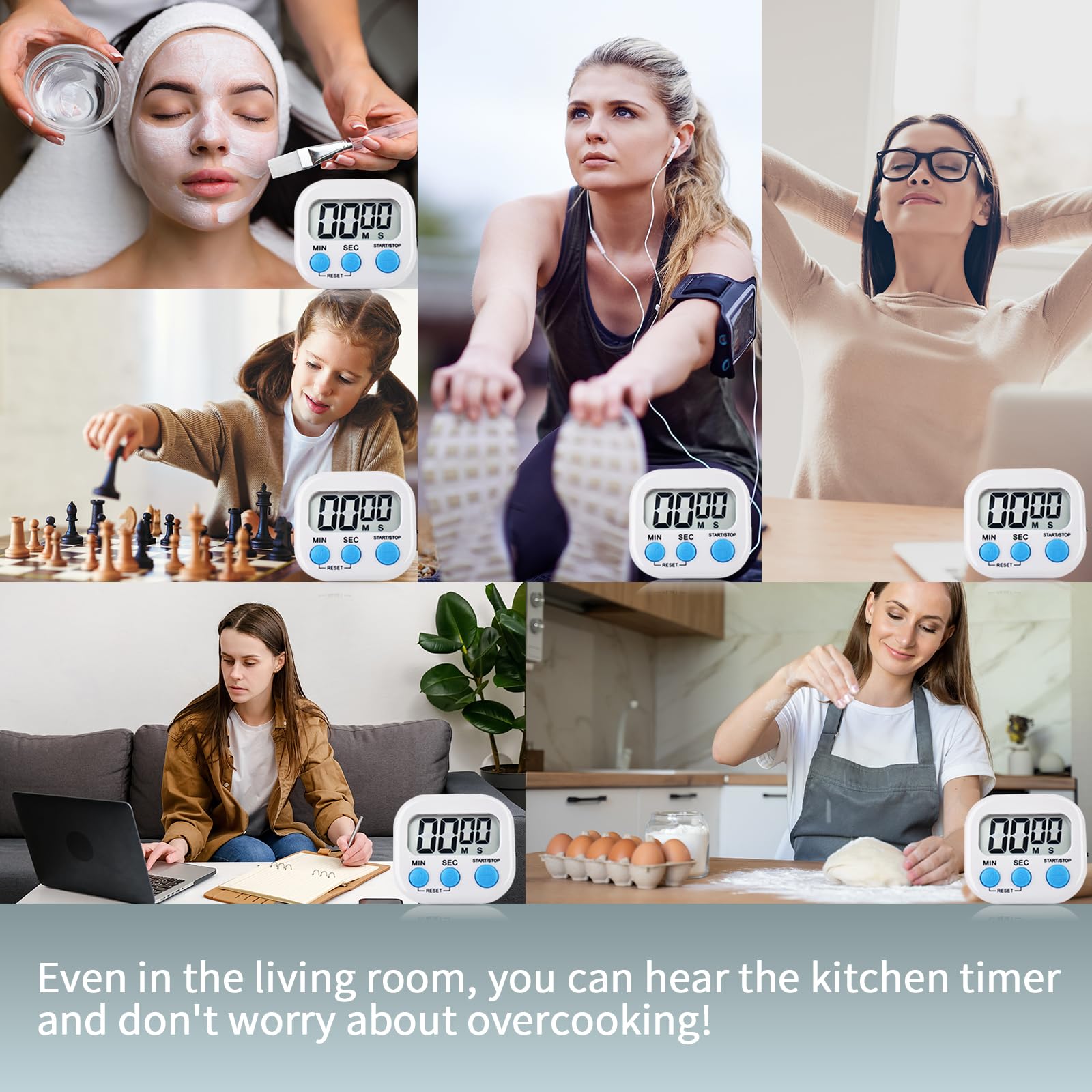 4 Pack Magnetic Digital Kitchen Timer with Large Display & Loud Alarm - Countdown Timer for Cooking, Baking, Gym, Classroom, Games, Study Breaks (4 Colors: Pink, Green, Orange, White) - Perfect for Meal Prep, Workout Timing & Productivity Management