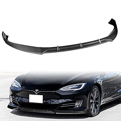 3PCS Front Bumper Lip Splitter for 2016-2020 Tesla Model S - ABS Carbon Fiber Spoiler & Air Dam Chin Diffuser Body Kit - Perfect for Street Racing & Car Show Enhancement