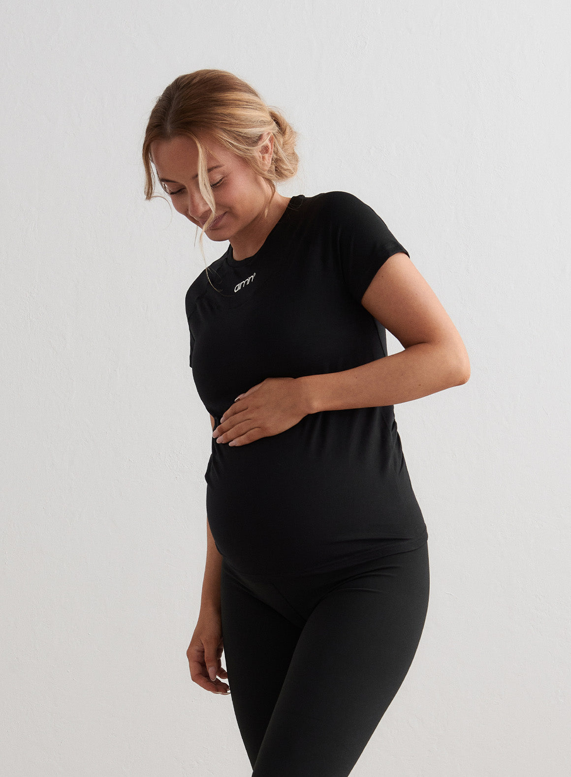 Black Soft Basic Maternity Short Sleeve T-Shirt - Comfortable Pregnancy Top for Everyday Wear & Nursing