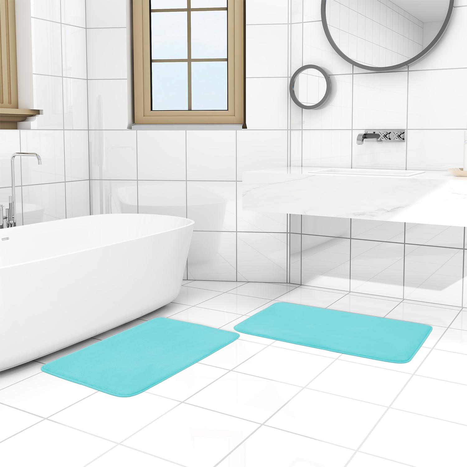 YIHOUSE Extra Thick Memory Foam Bath Mat - 24x46 Inch Teal Ultra Soft Non-Slip Bathroom Rug | Super Absorbent & Machine Washable | Solid Bath Mat for Shower, Tub & Bathroom Floor | Perfect for Spa-Like Comfort & Safety